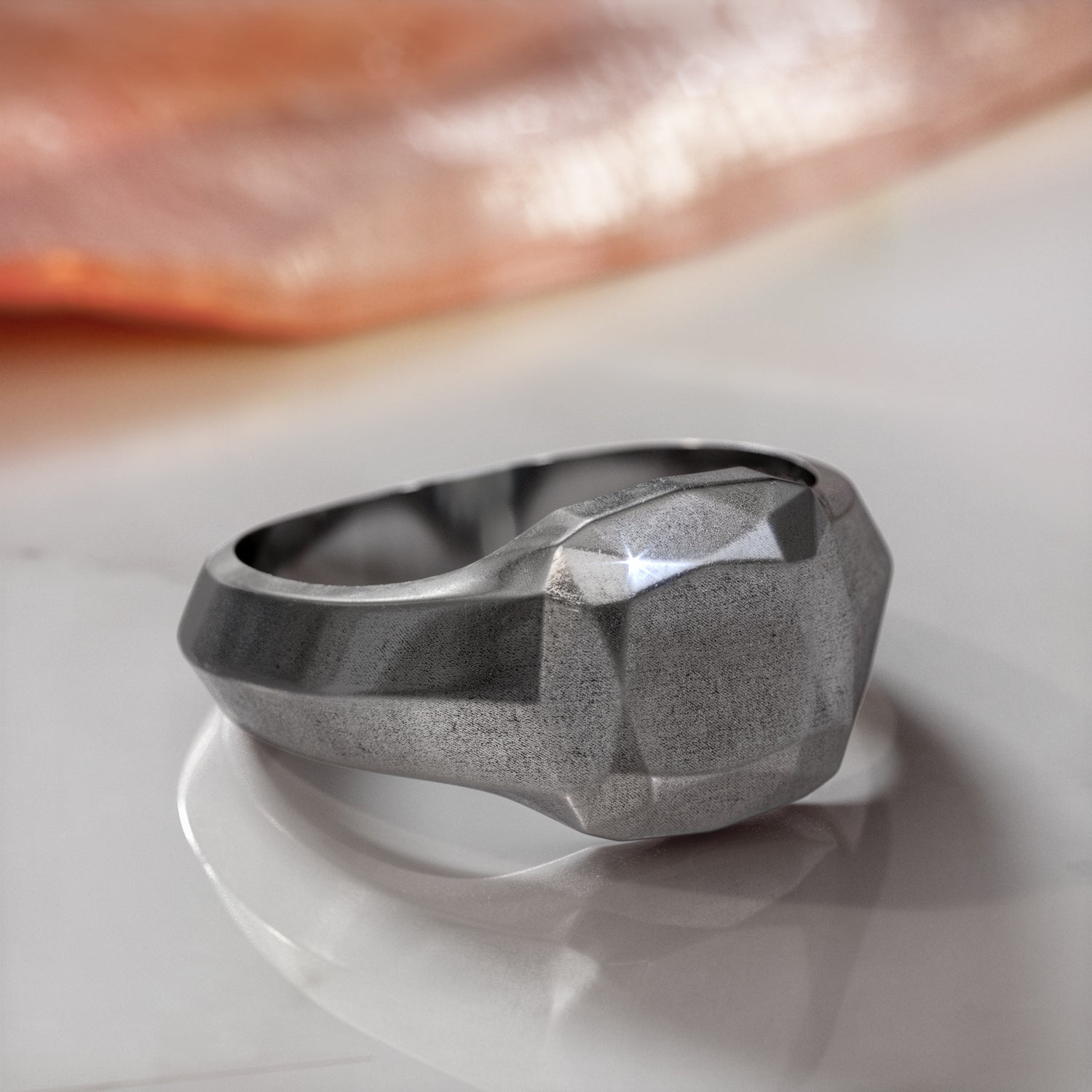 14K Diamond Shaped Signet Ring For Men