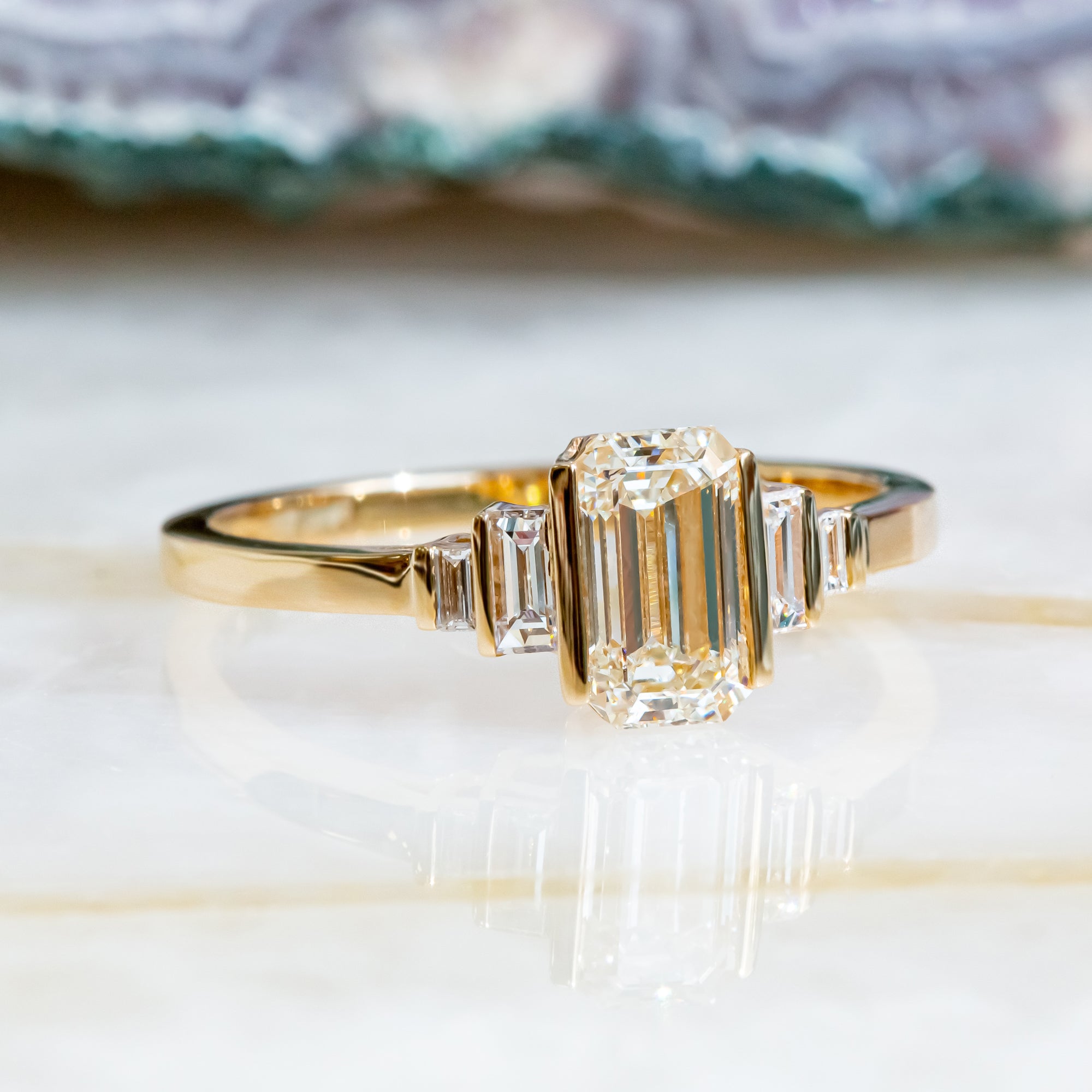 Art Deco Vintage Natural Emerald Cut Diamond Engagement Ring