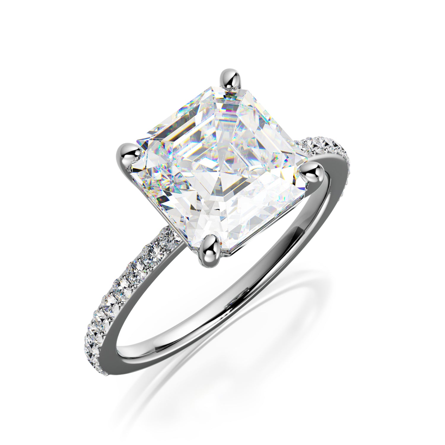 Accent Diamonds Natural Asscher  Diamond Engagement Ring