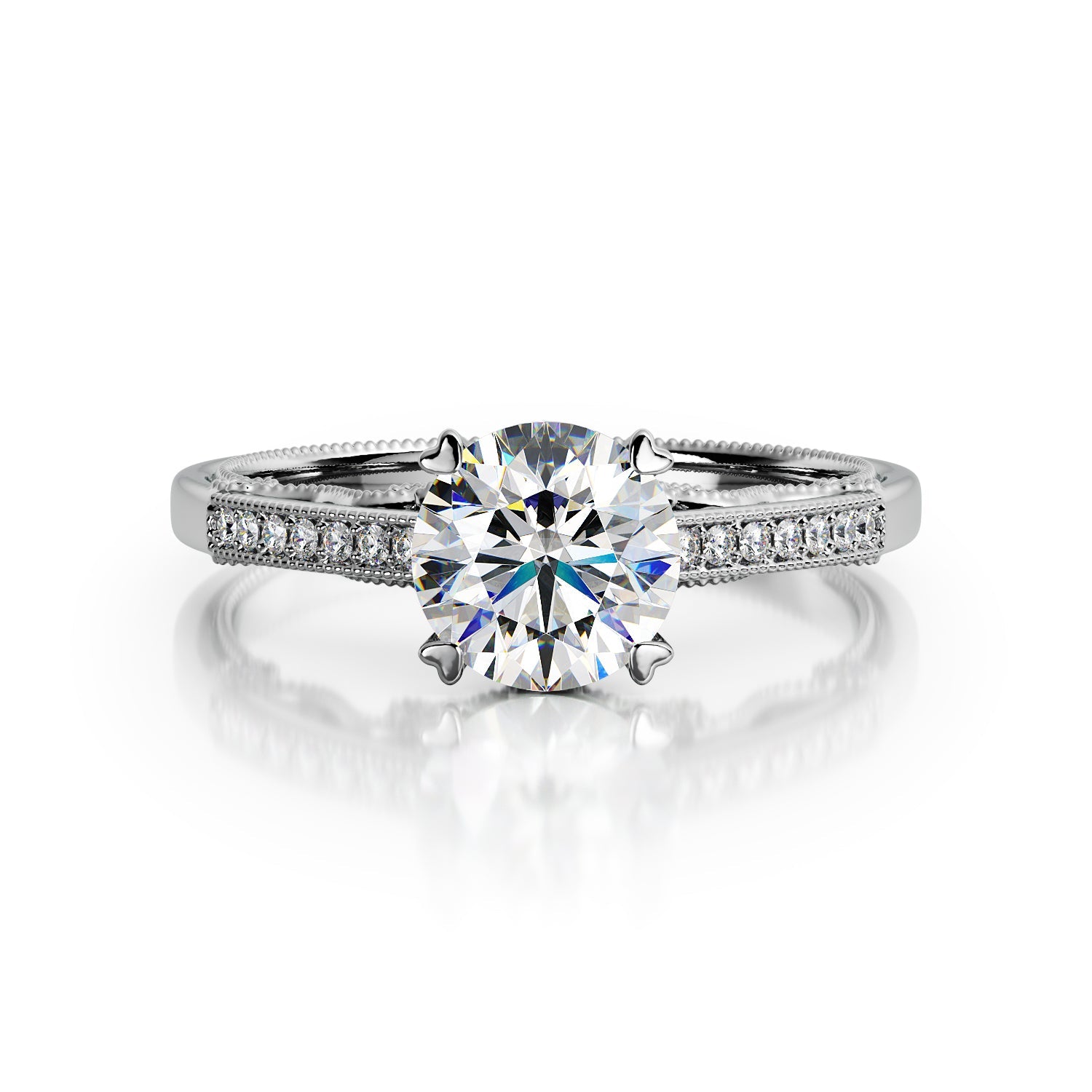 Fos - Accent Diamonds Natural Round Cut Diamond Engagement Ring