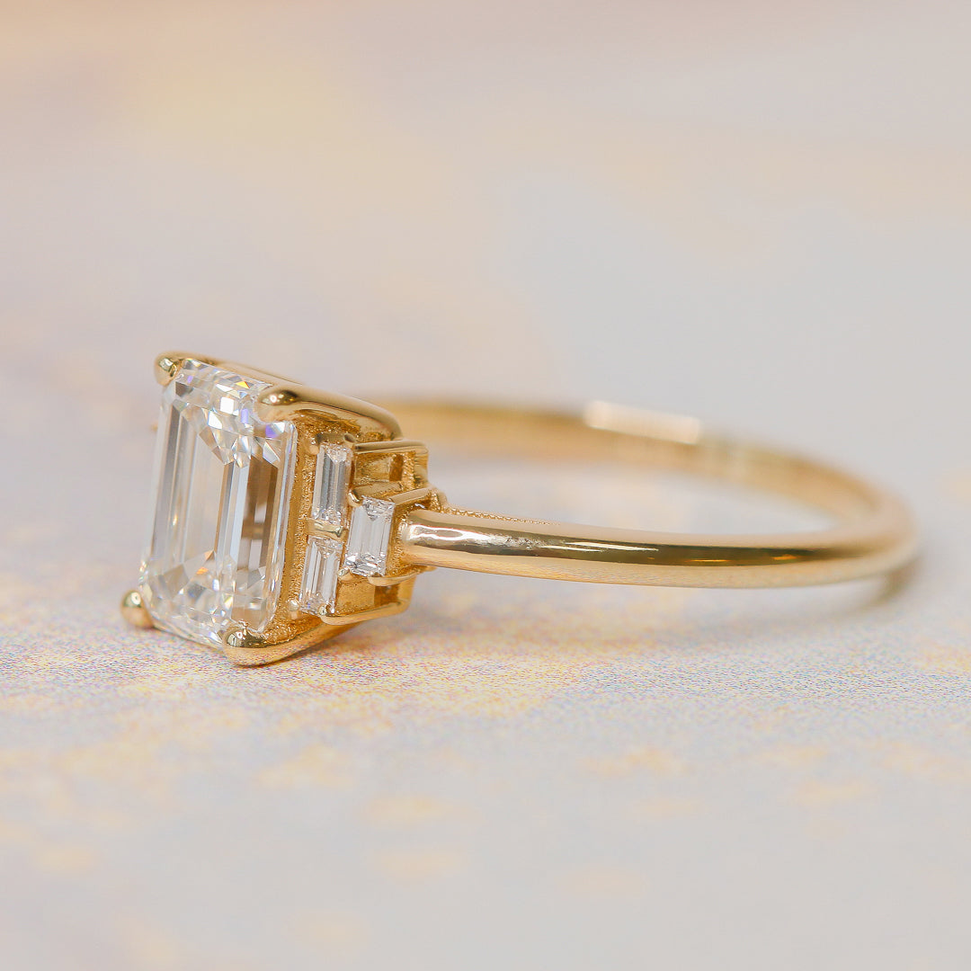 4 Prongs Natural Emerald  Diamond Engagement Ring