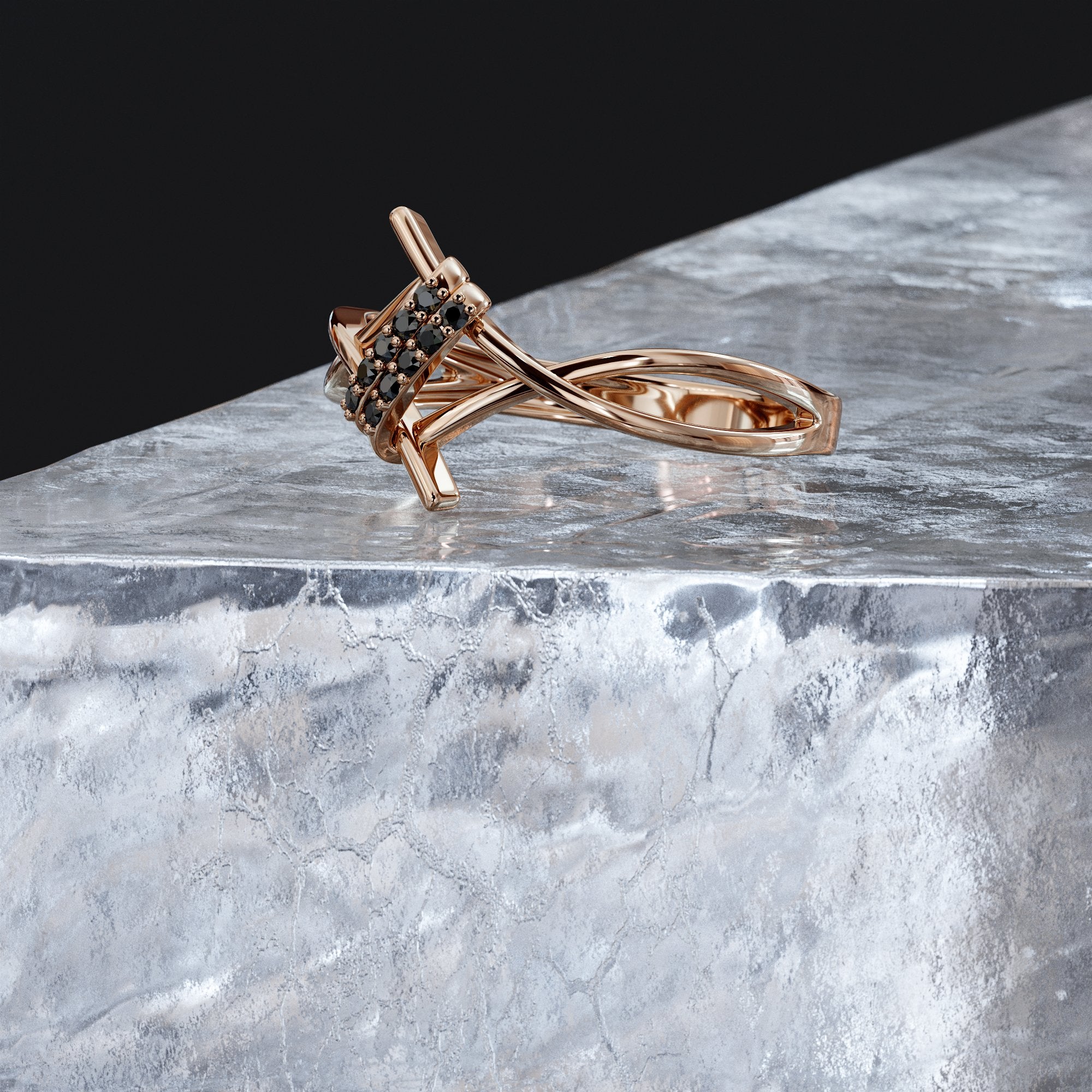 Ghost of Jupiter - Barbed  Natural Black & White  Diamond Ring