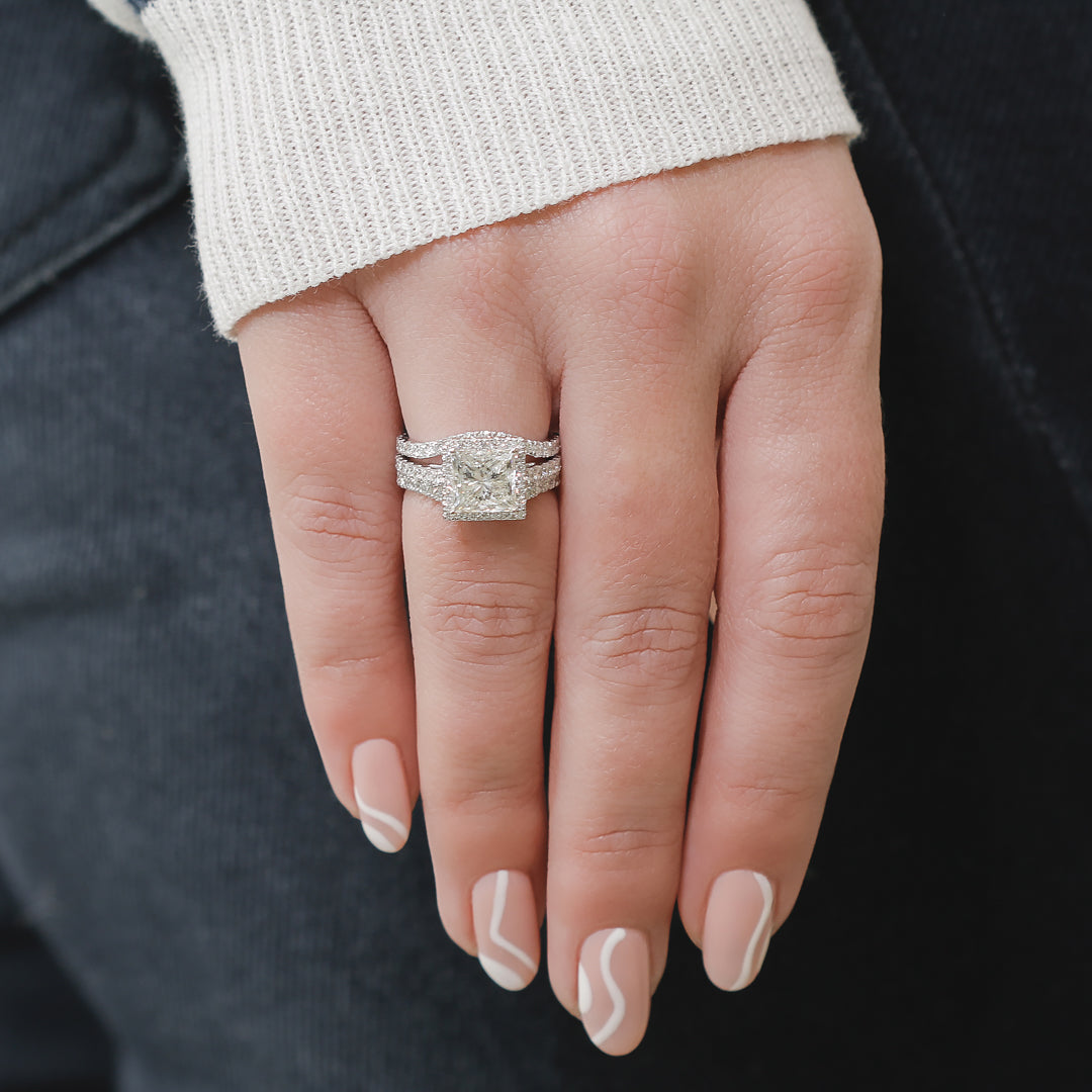 Halo with Accents Natural Princess Cut  Diamond Engagement Set