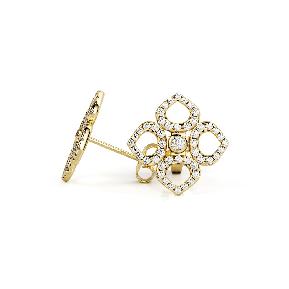 Floral Stud Earrings 1 Natural Diamonds in Yellow Gold
