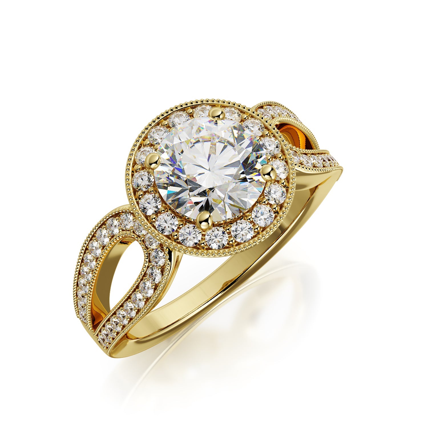 Split Shank Art Deco Natural Round Cut Diamond Engagement Ring