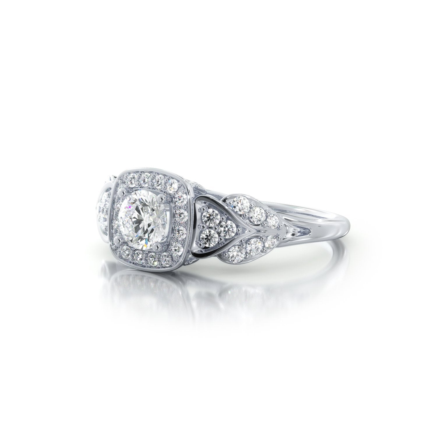 Pav'e Natural Round  Diamond Engagement Ring