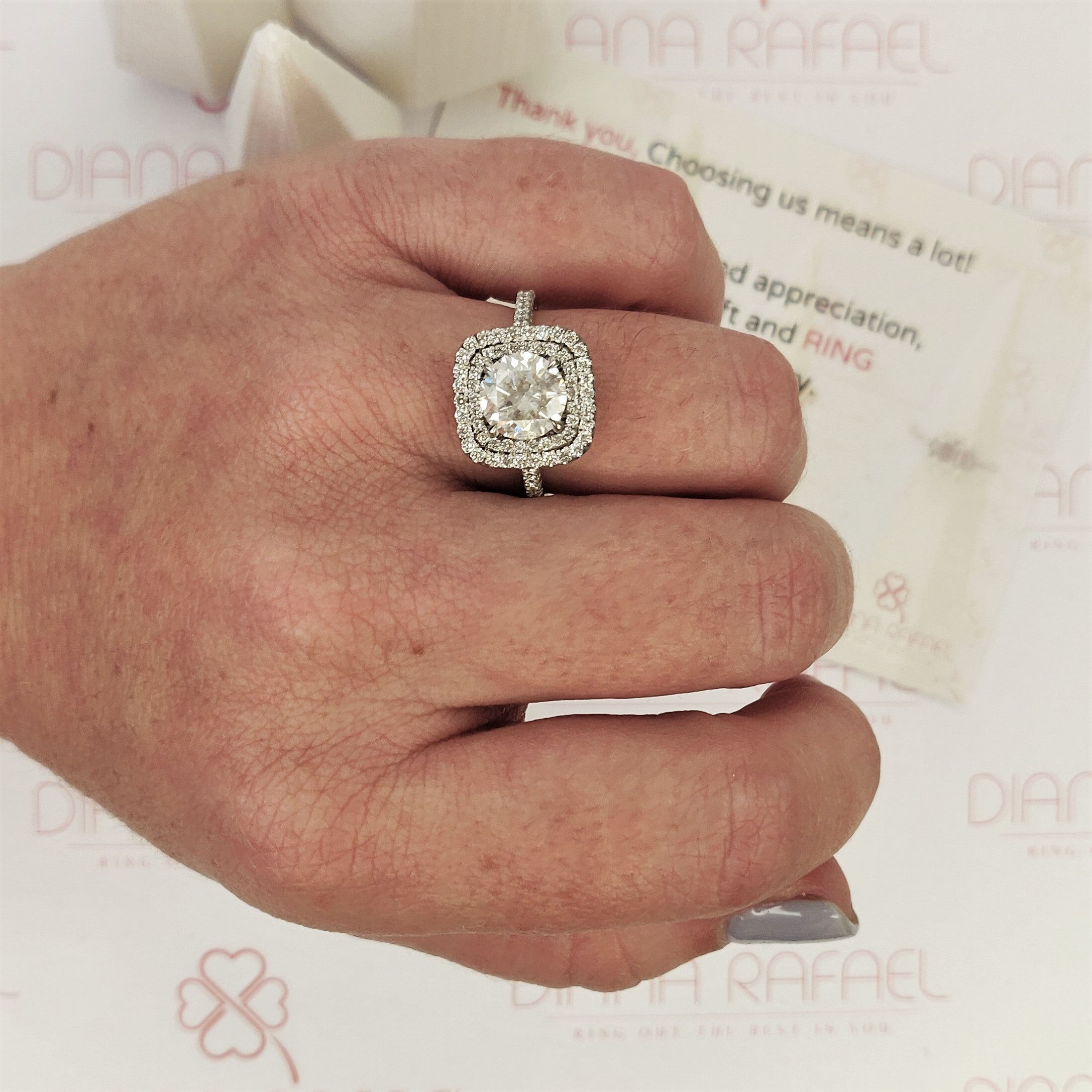 Double Halo Natural Round Cut Diamond Engagement Ring