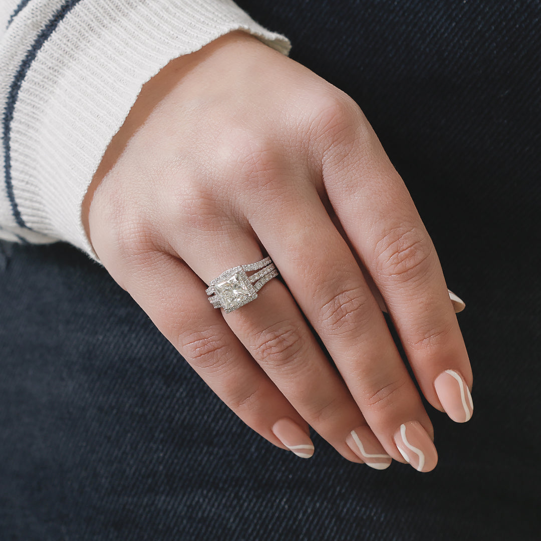 Halo with Accents Natural Princess Cut  Diamond Engagement Set