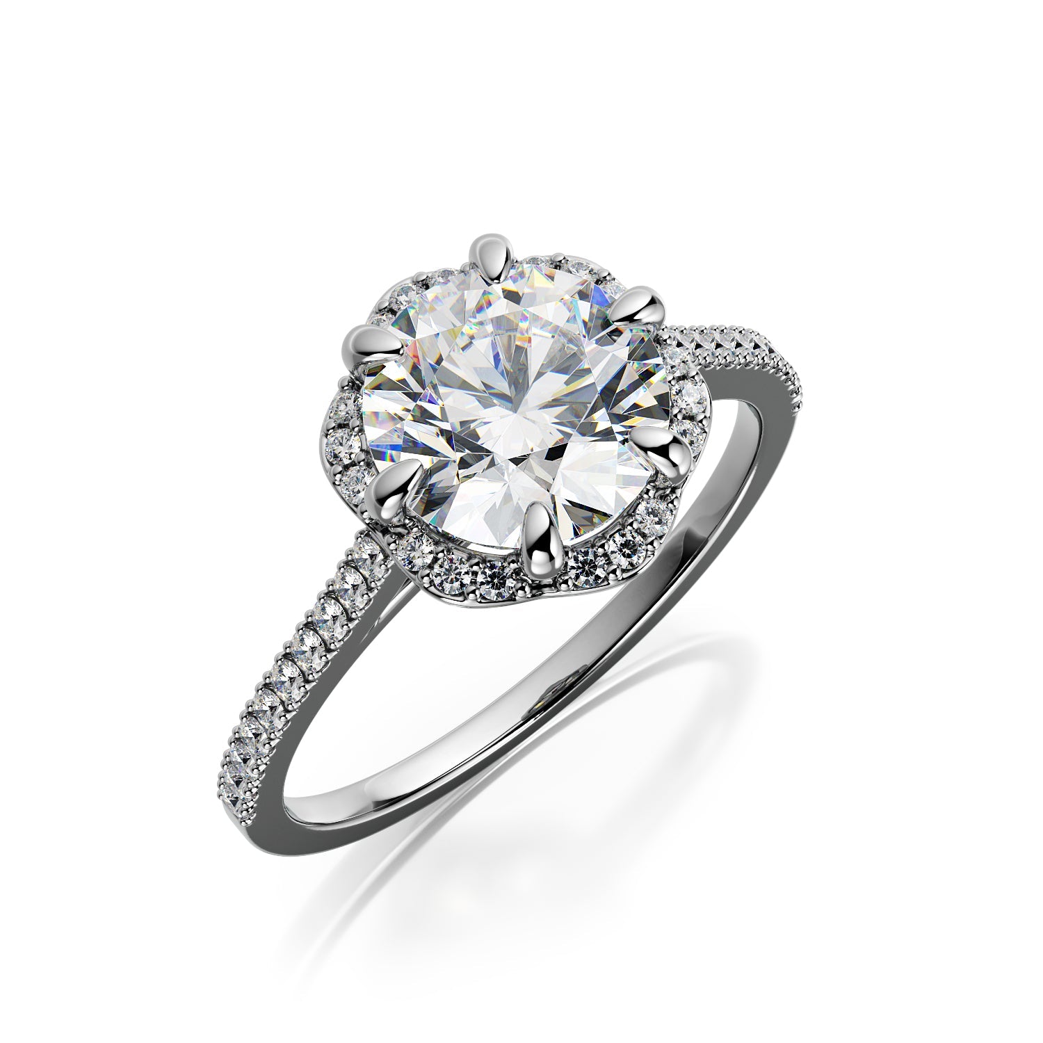 Decorative Halo Natural Round Cut Diamond Engagement Ring