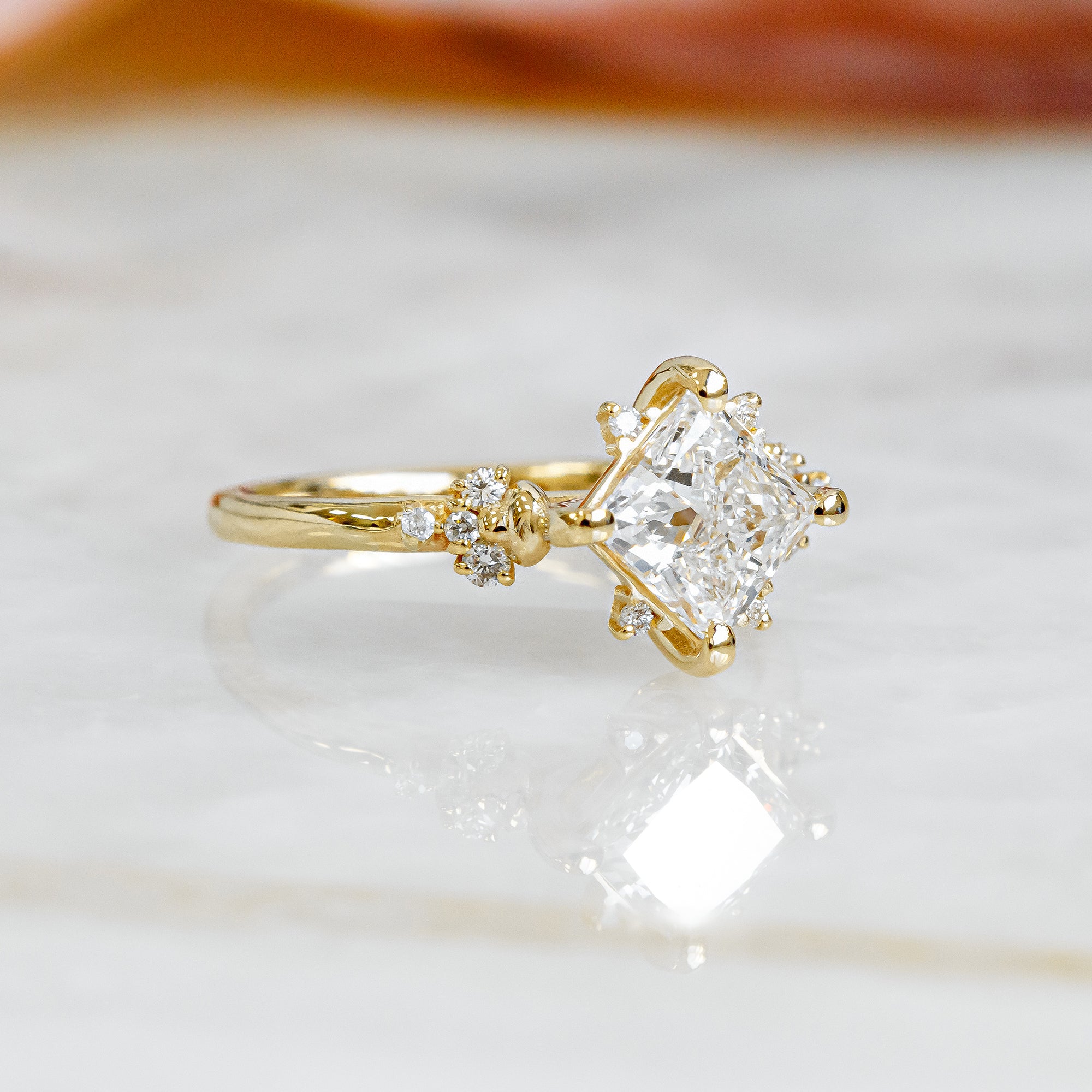 Cluster Natural Princess Cut  Diamond Engagement Ring