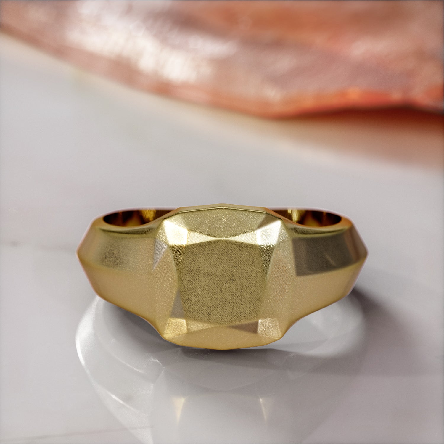 14K Diamond Shaped Signet Ring For Men