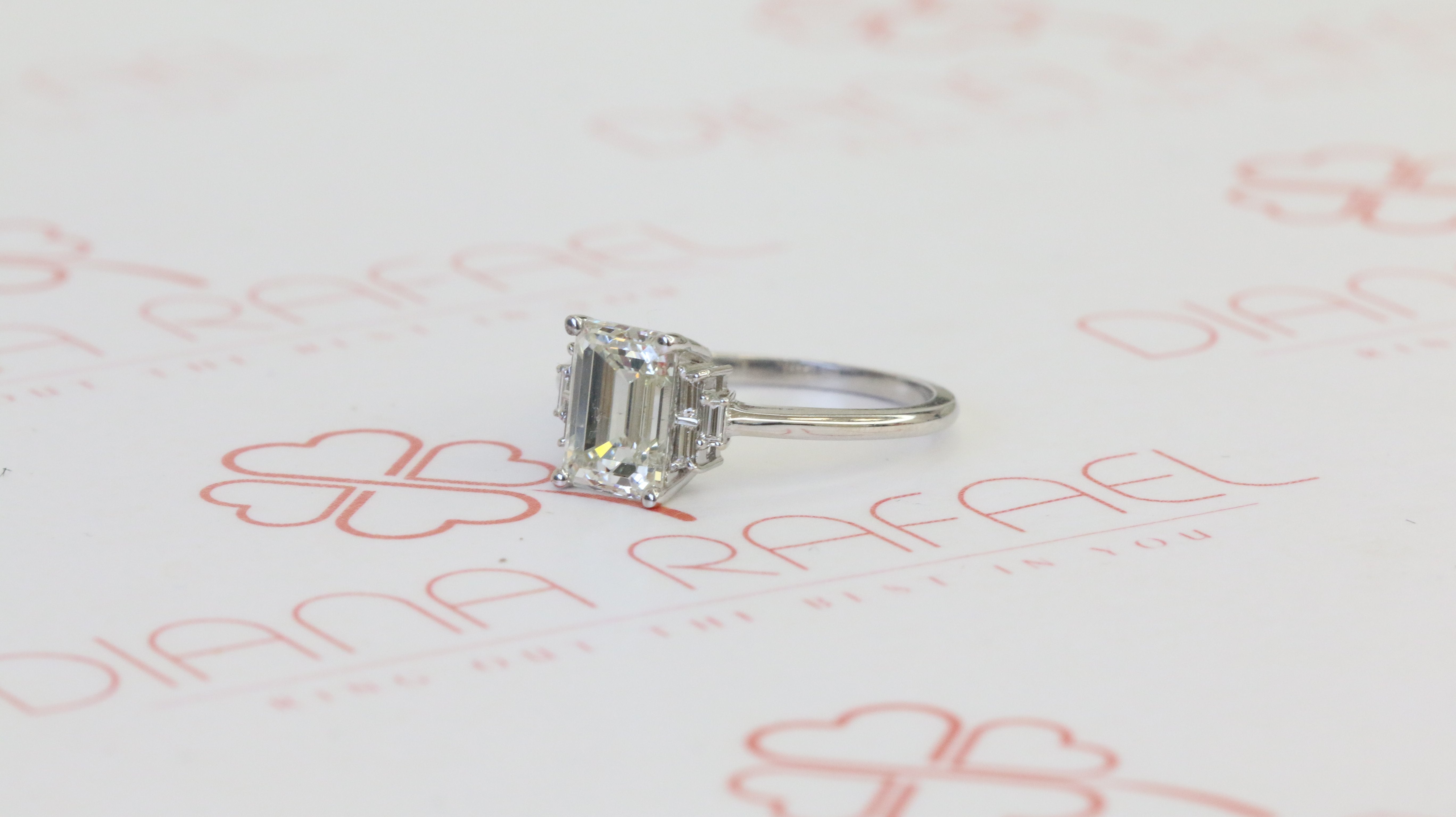 4 Prongs Natural Emerald  Diamond Engagement Ring