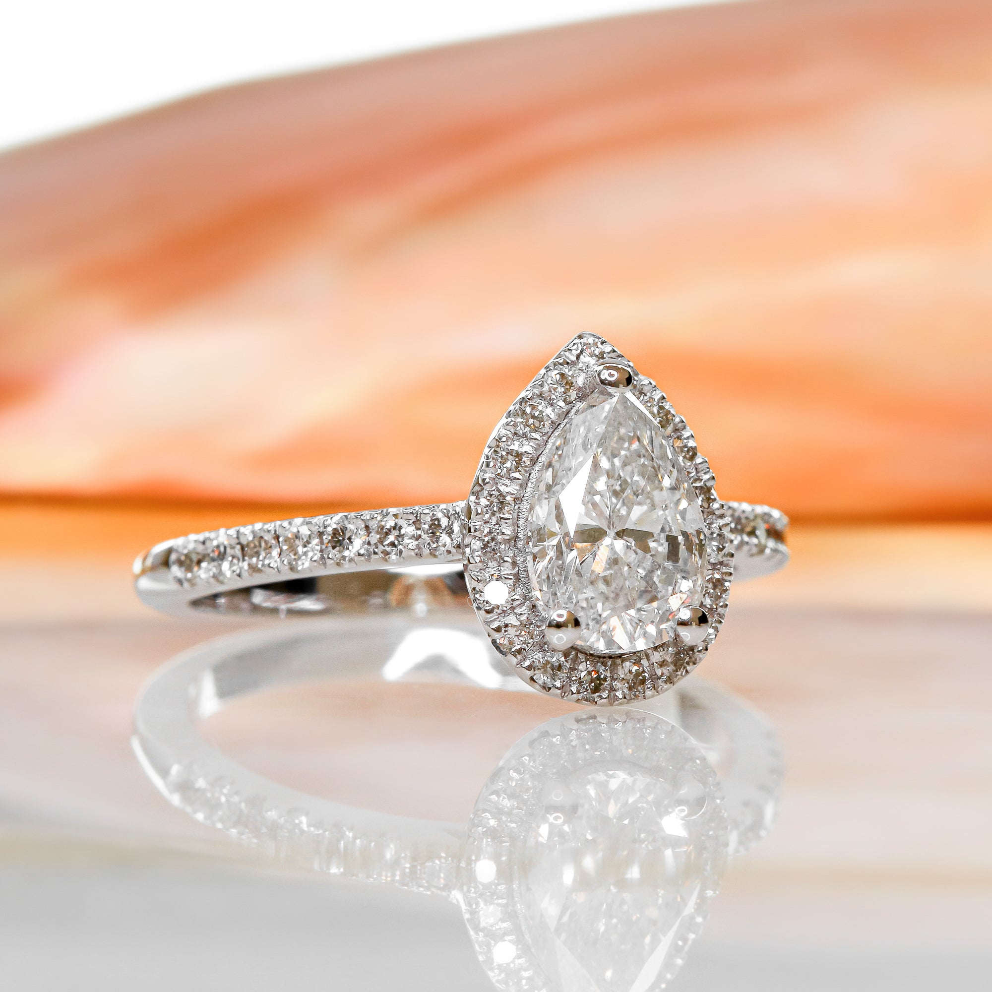 Accent Diamonds Natural Pear  Diamond Engagement Ring