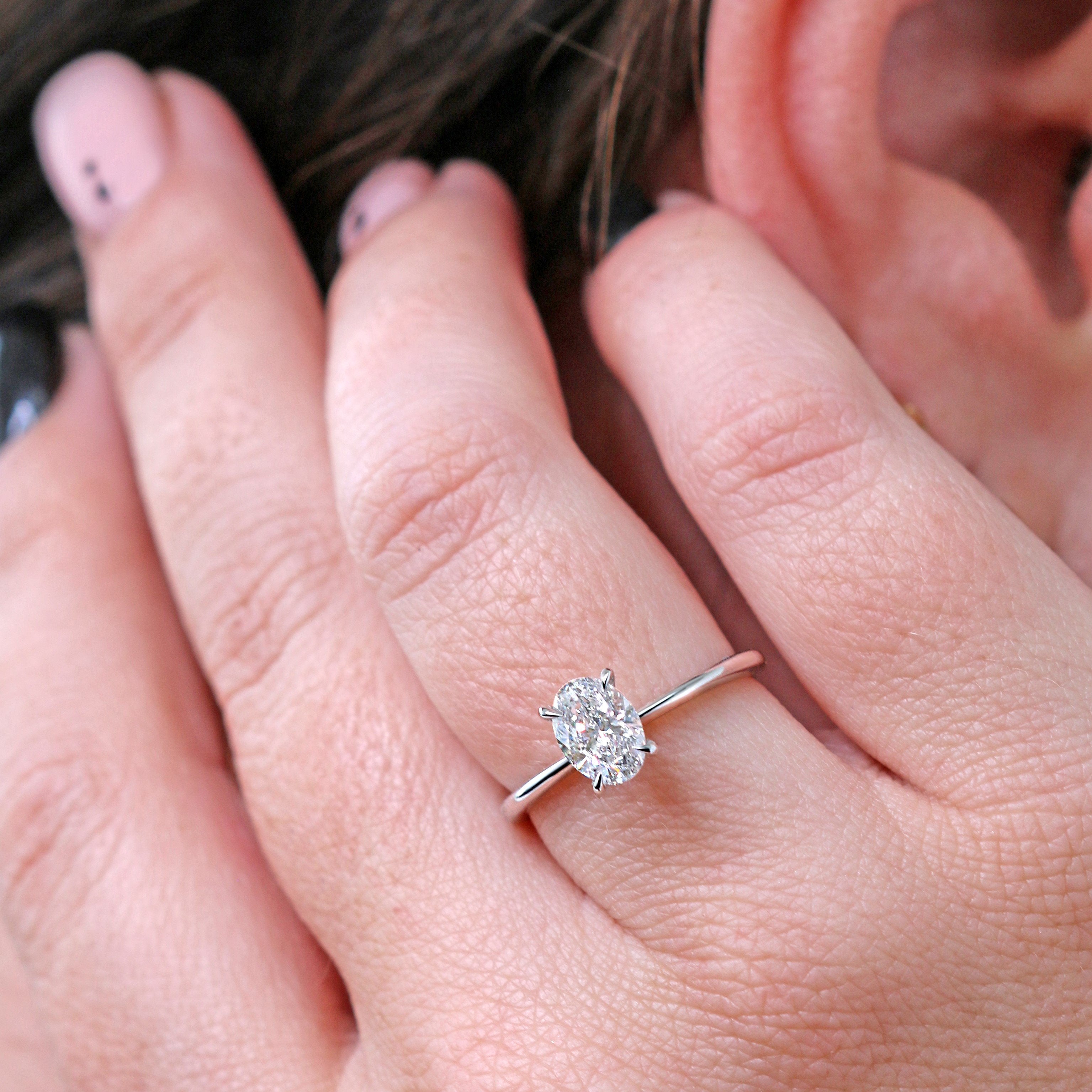 Claw Prongs 1.5 -Carat Natural Oval  Diamond Engagement Ring