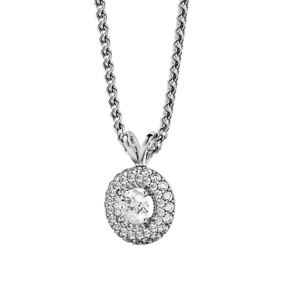 Natural Diamond 2-Row Halo Pendant with a White Necklace