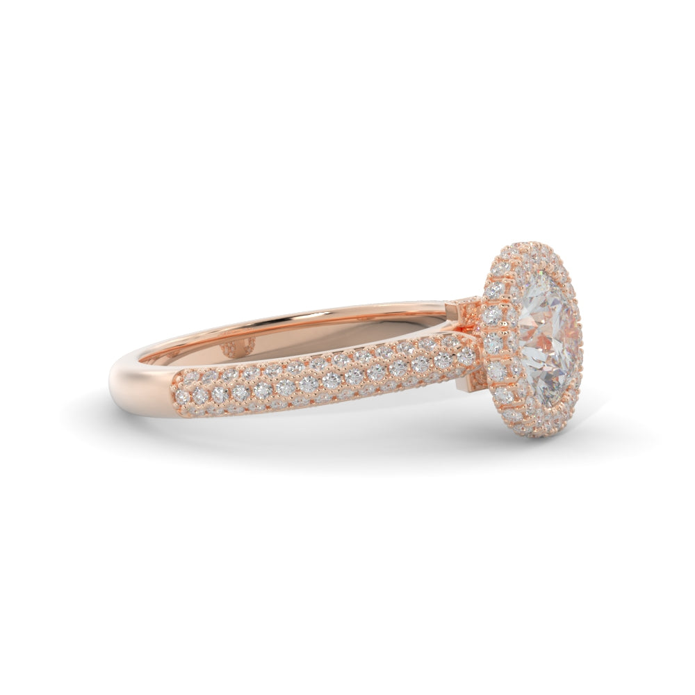 Three-row Natural Round Cut Diamond Engagement Ring