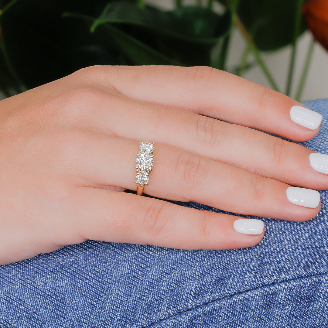 Three-Stone Natural Round  Diamond Engagement Ring