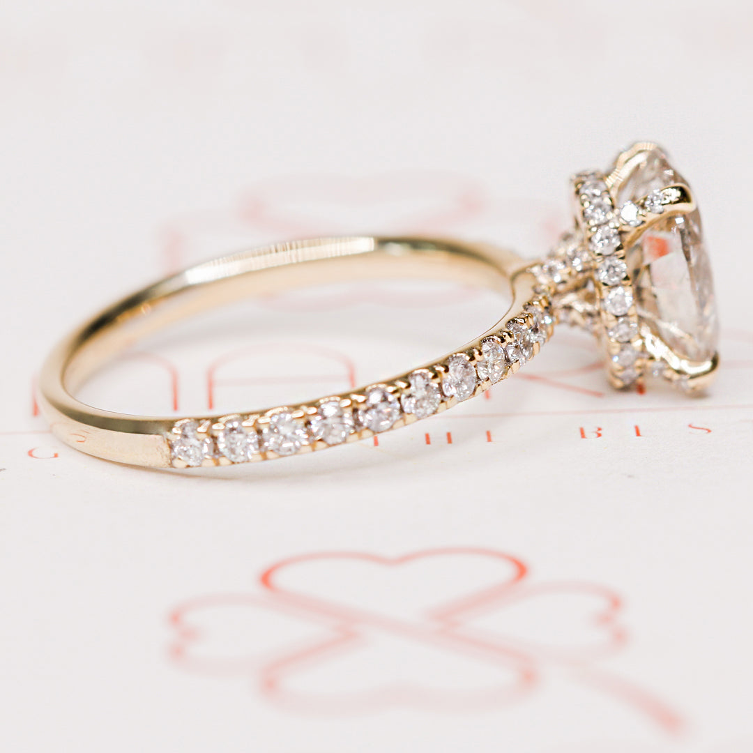 Hidden Halo Natural Oval Cut Diamond Engagement Ring