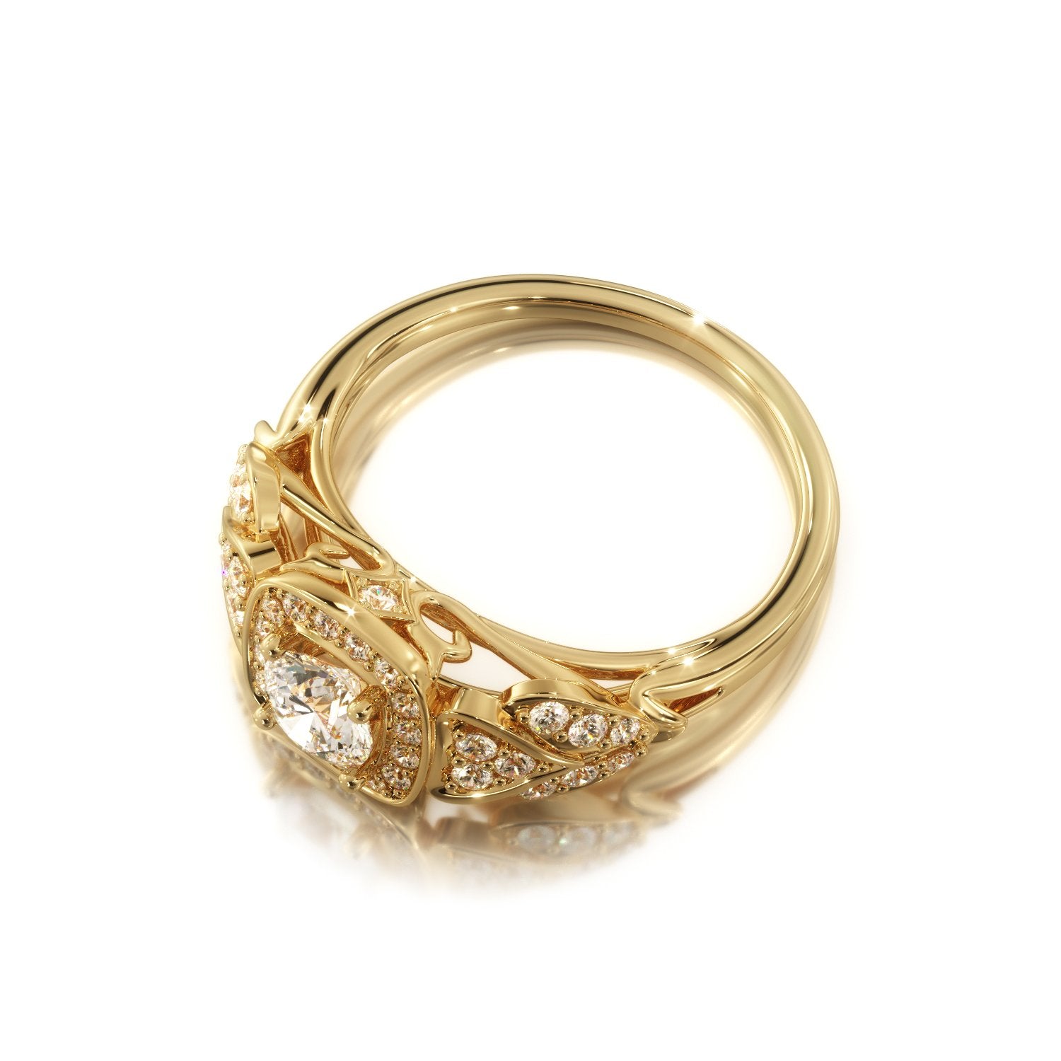 Pav'e Natural Round  Diamond Engagement Ring