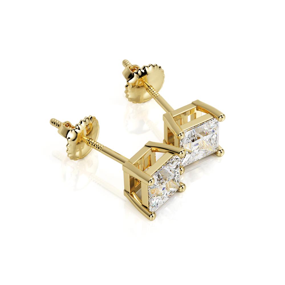 Stud Solitaire Earrings 1 Natural Diamonds in Yellow Gold
