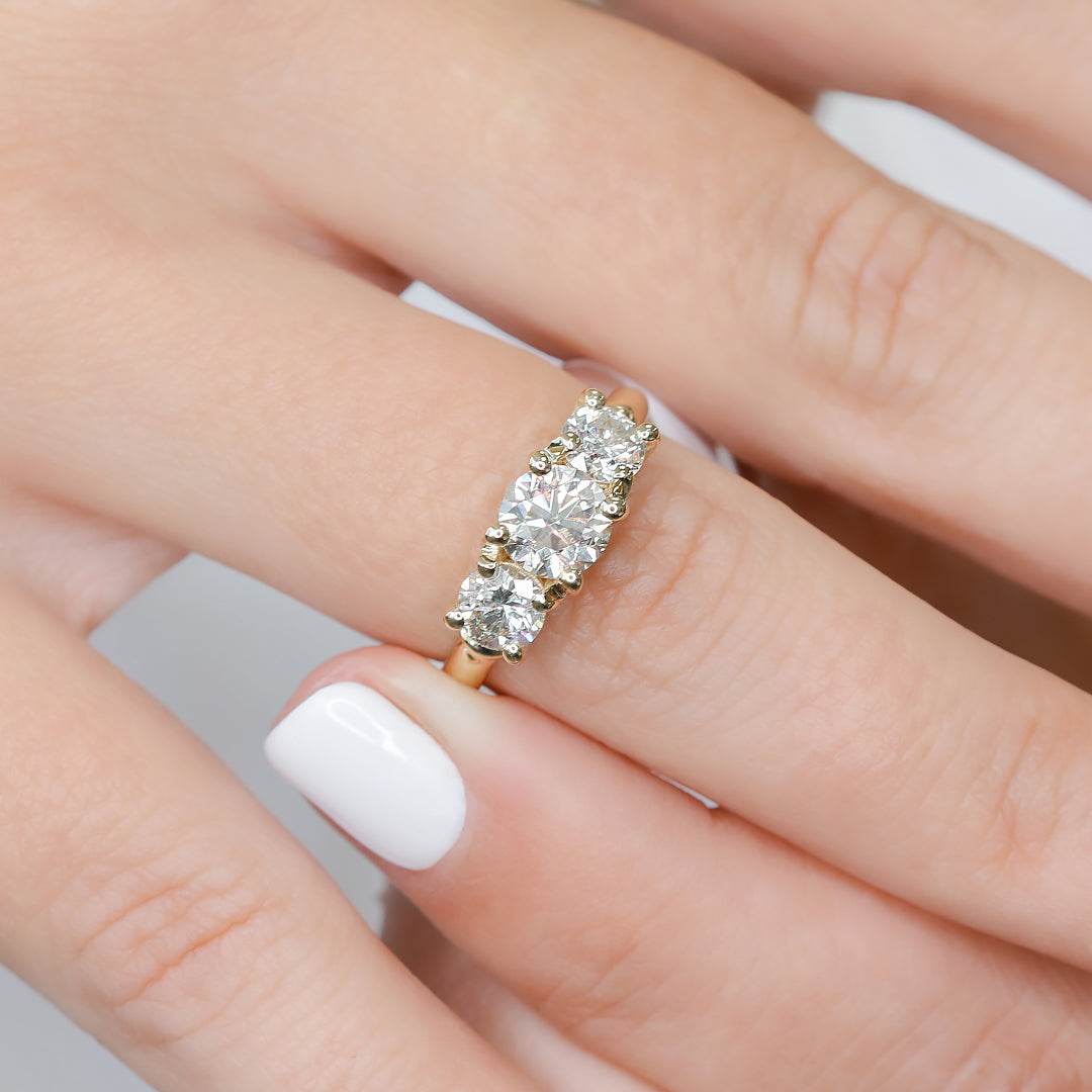 Three-Stone Natural Round  Diamond Engagement Ring
