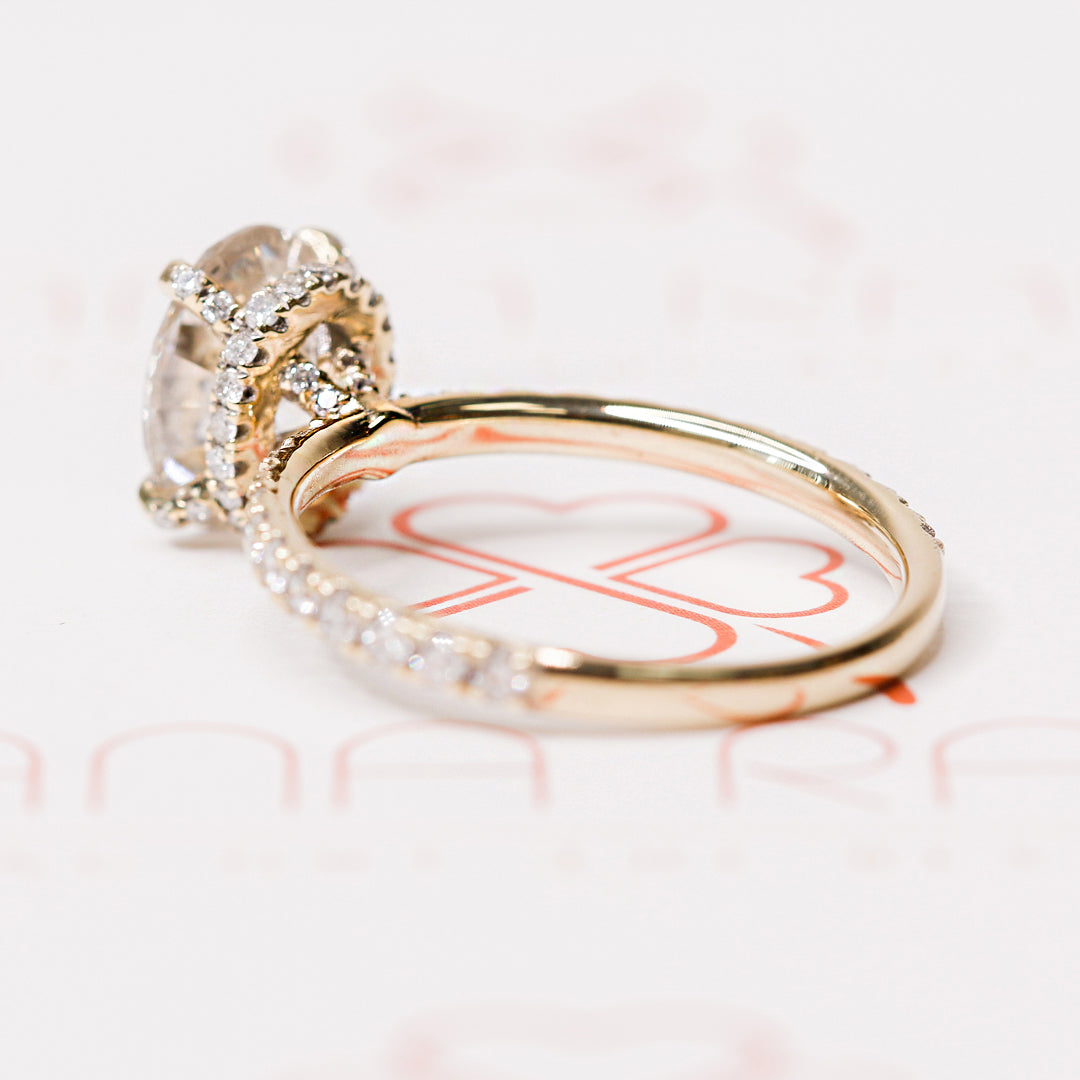 Hidden Halo Natural Oval Cut Diamond Engagement Ring