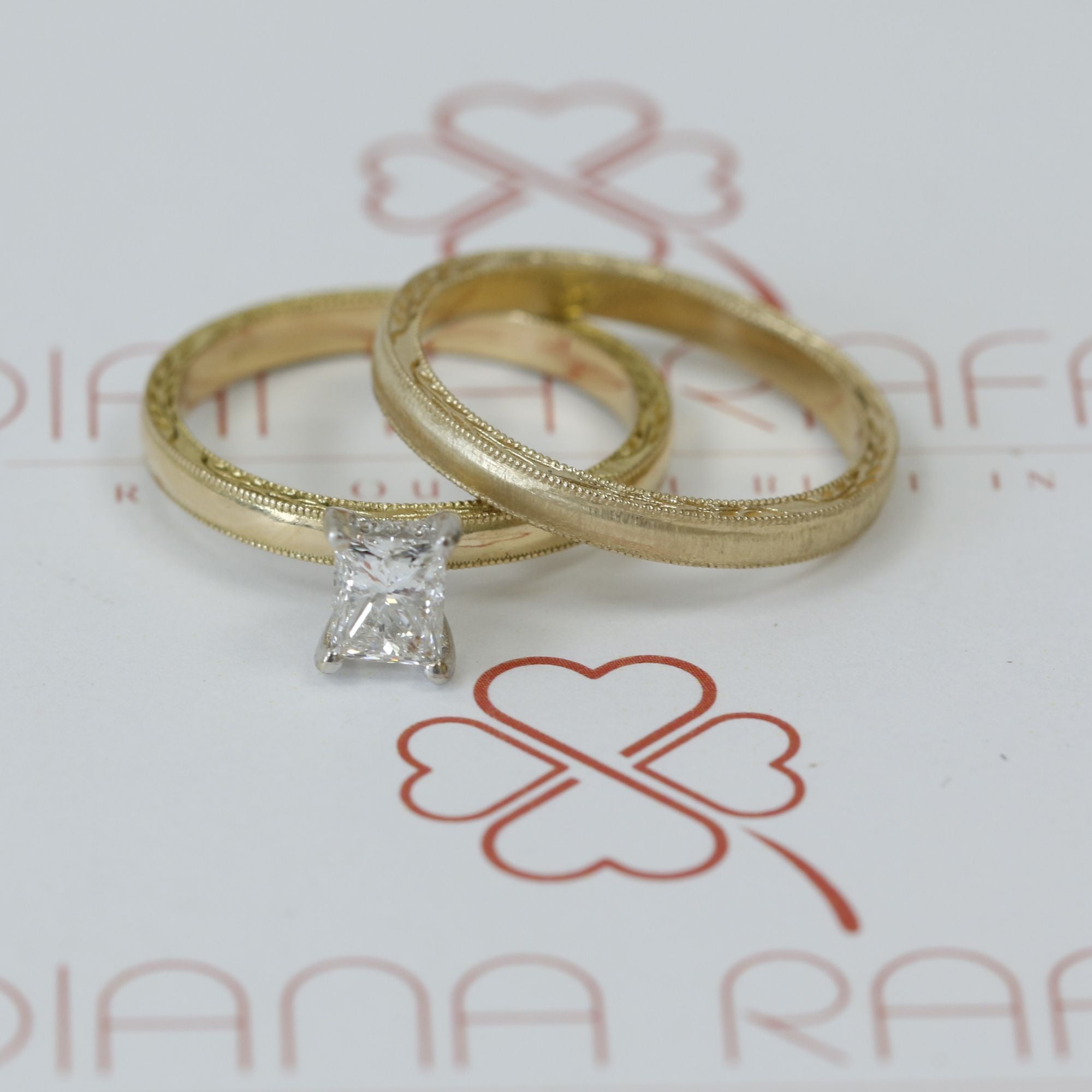 Art-Deco Natural Princess Cut Diamond Engagement Set