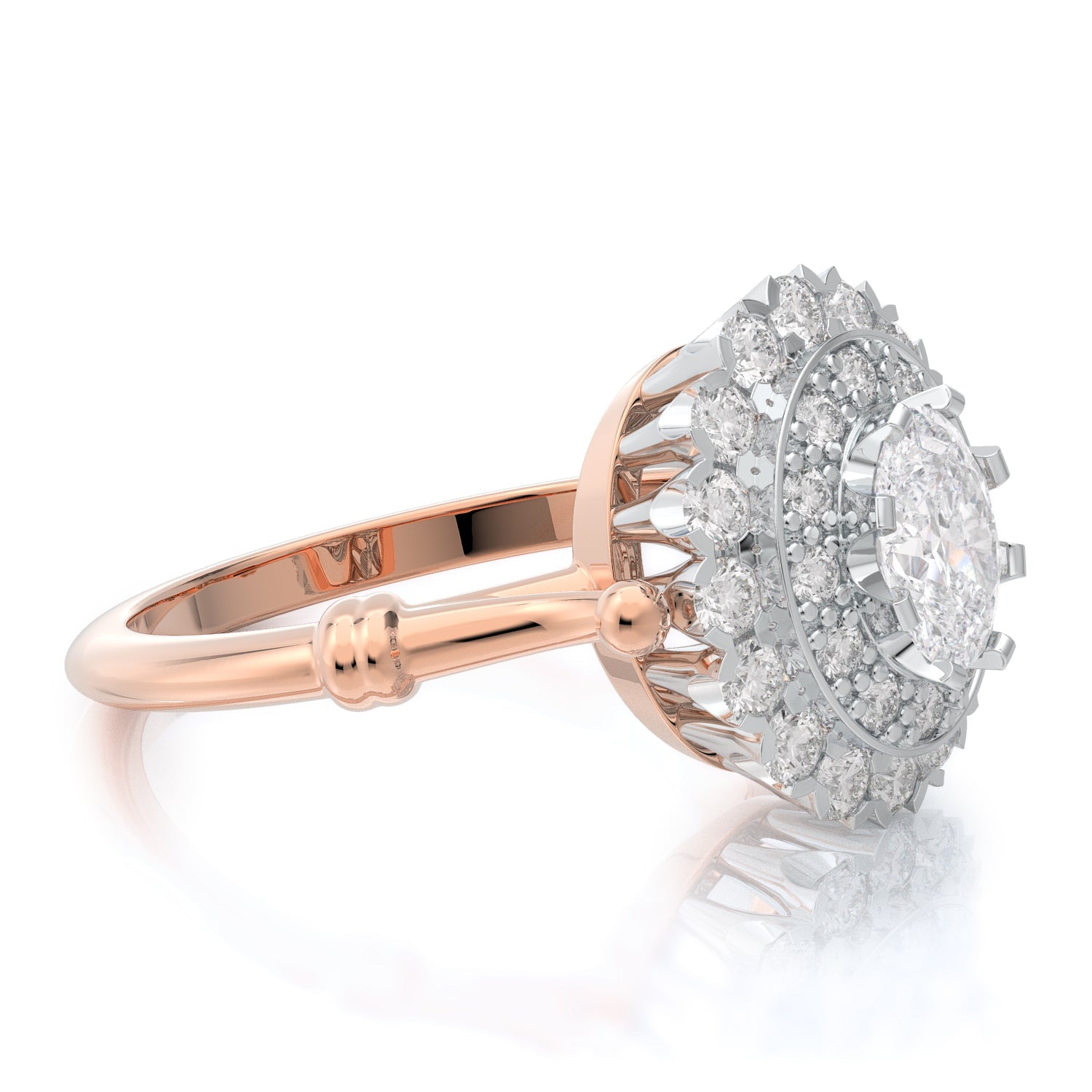 Double Halo Diana Ring Natural Oval  Diamond Engagement Ring