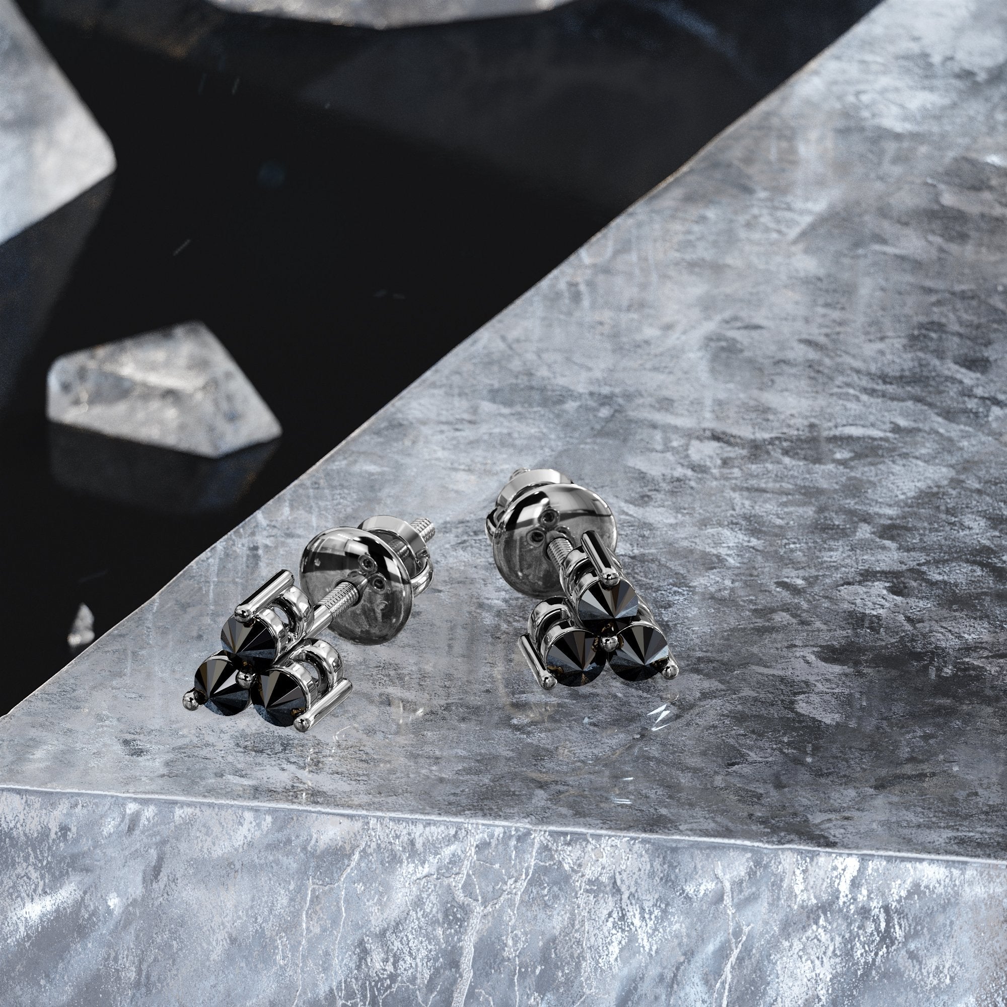 Triplet Natural Black Diamonds White Gold Alternative Earrings