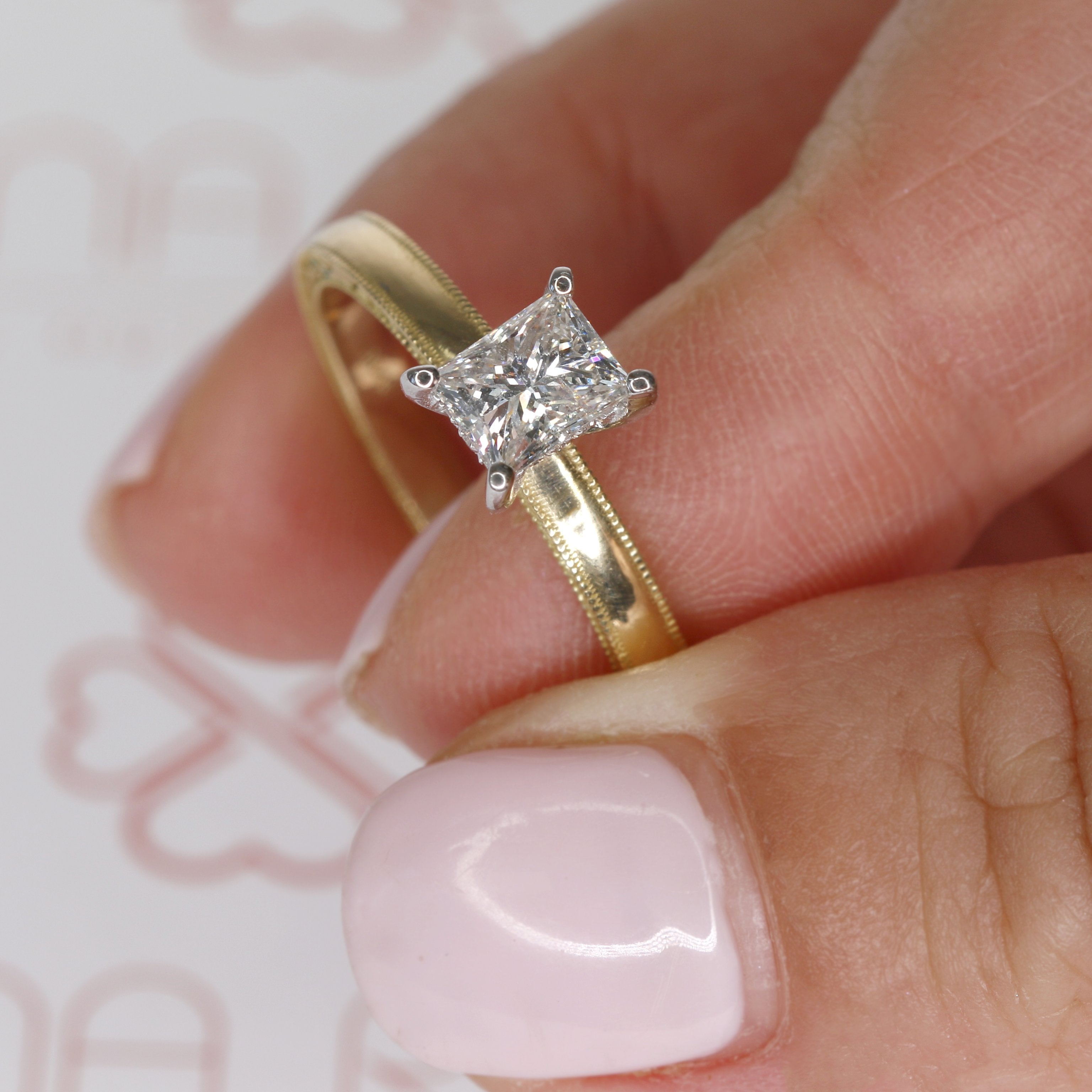 Art-Deco Natural Princess Cut Diamond Engagement Set