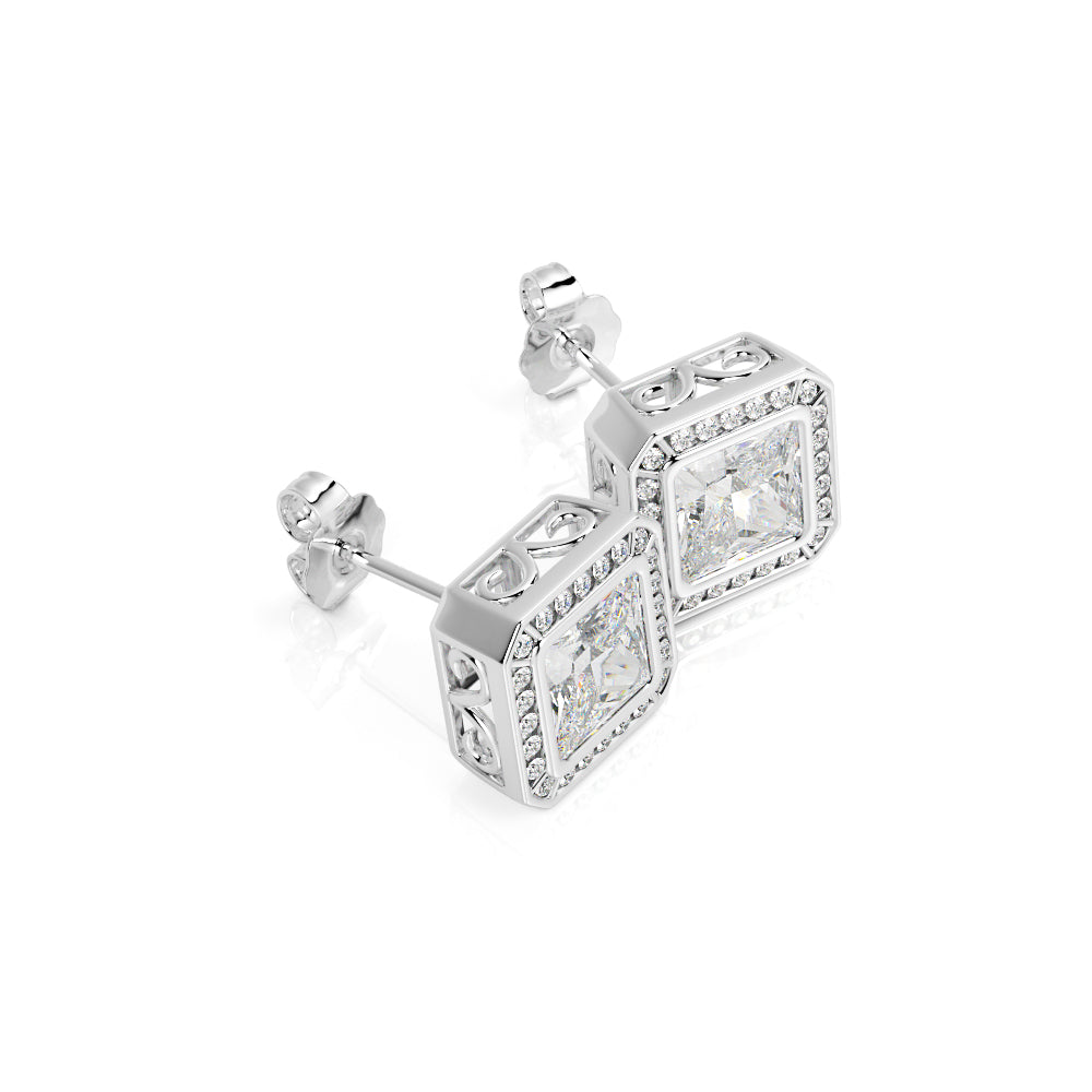 Vintage Solitaire Earrings 2 Natural Diamonds in White Gold