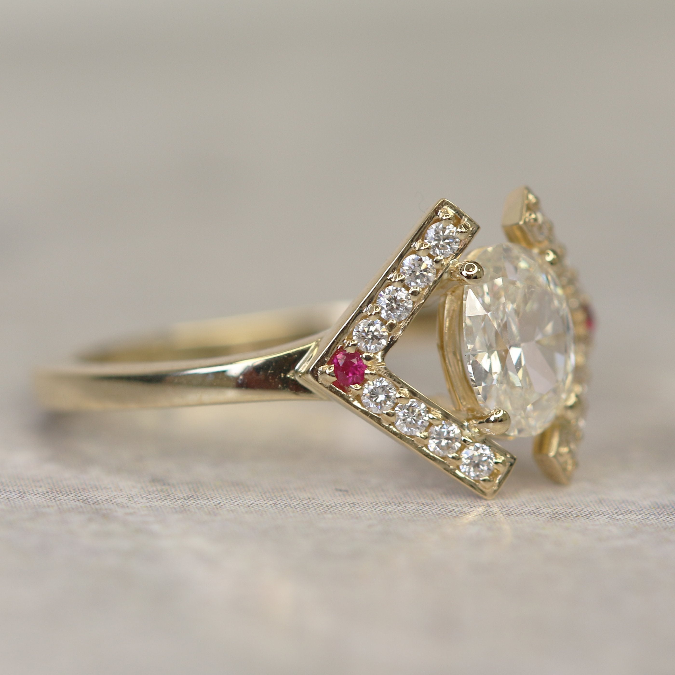 Multi Stone Natural Oval  Diamond Engagement Ring