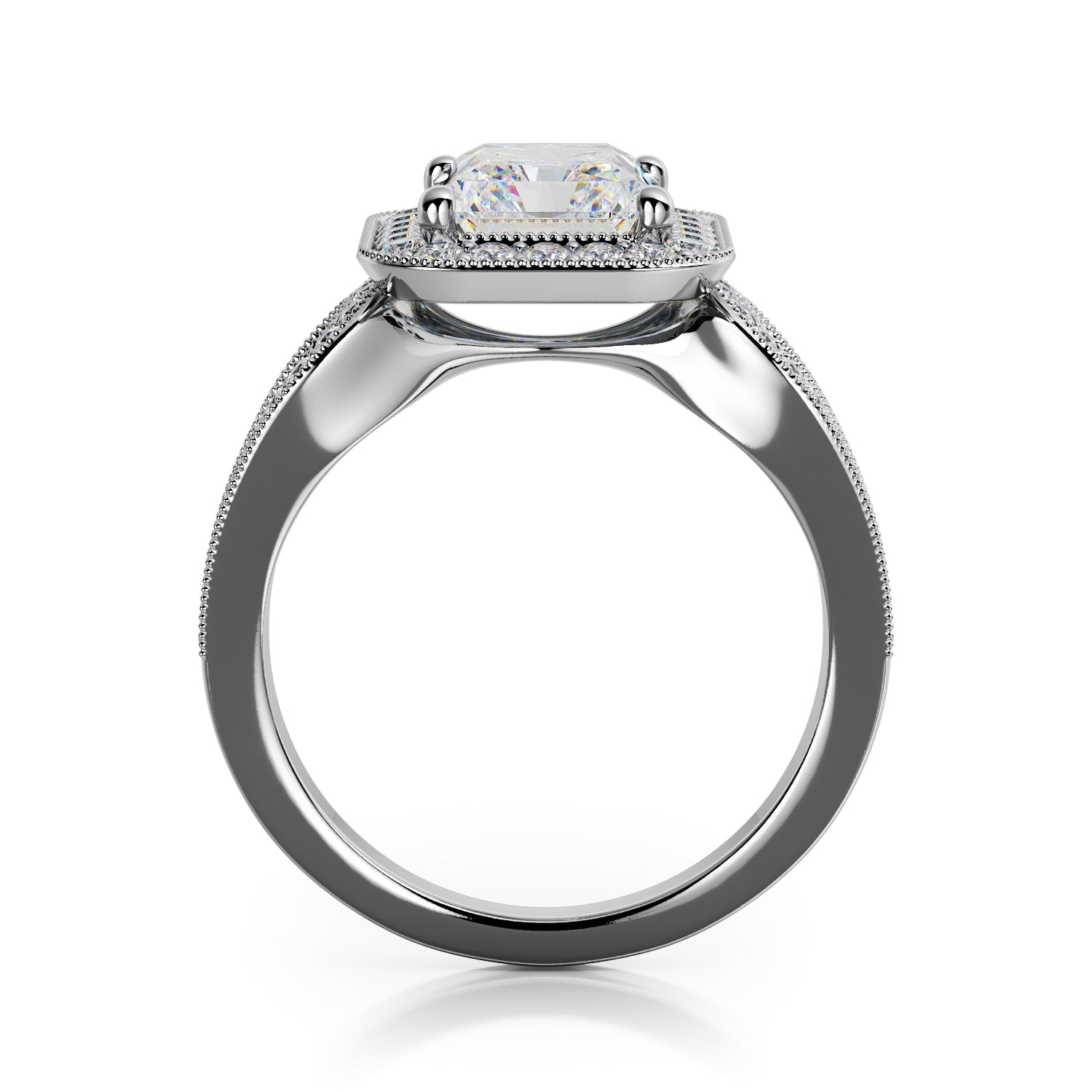 Art Deco Split Shank Natural Radiant  Diamond Engagement Ring
