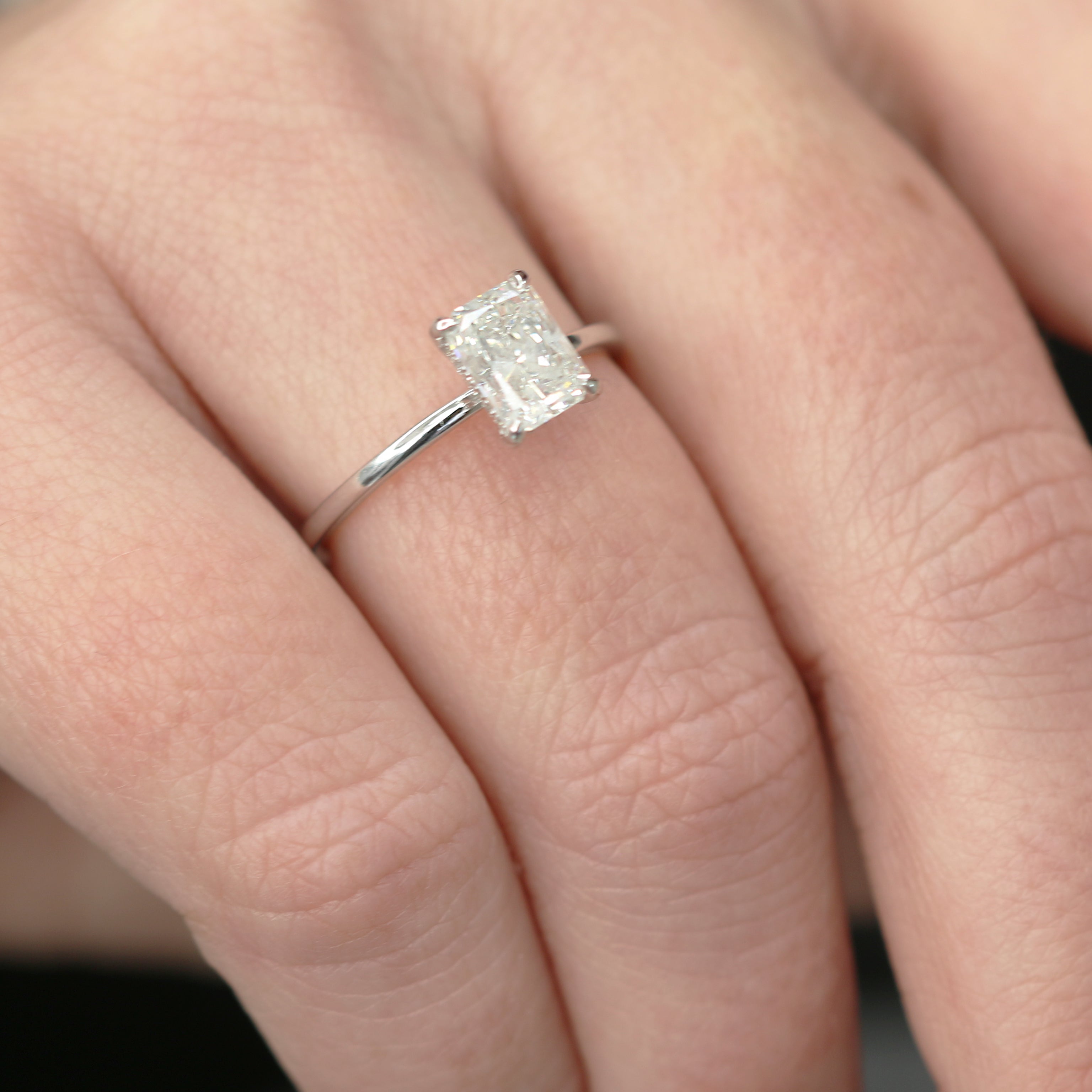 Hidden Halo Natural Radiant  Diamond Engagement Ring