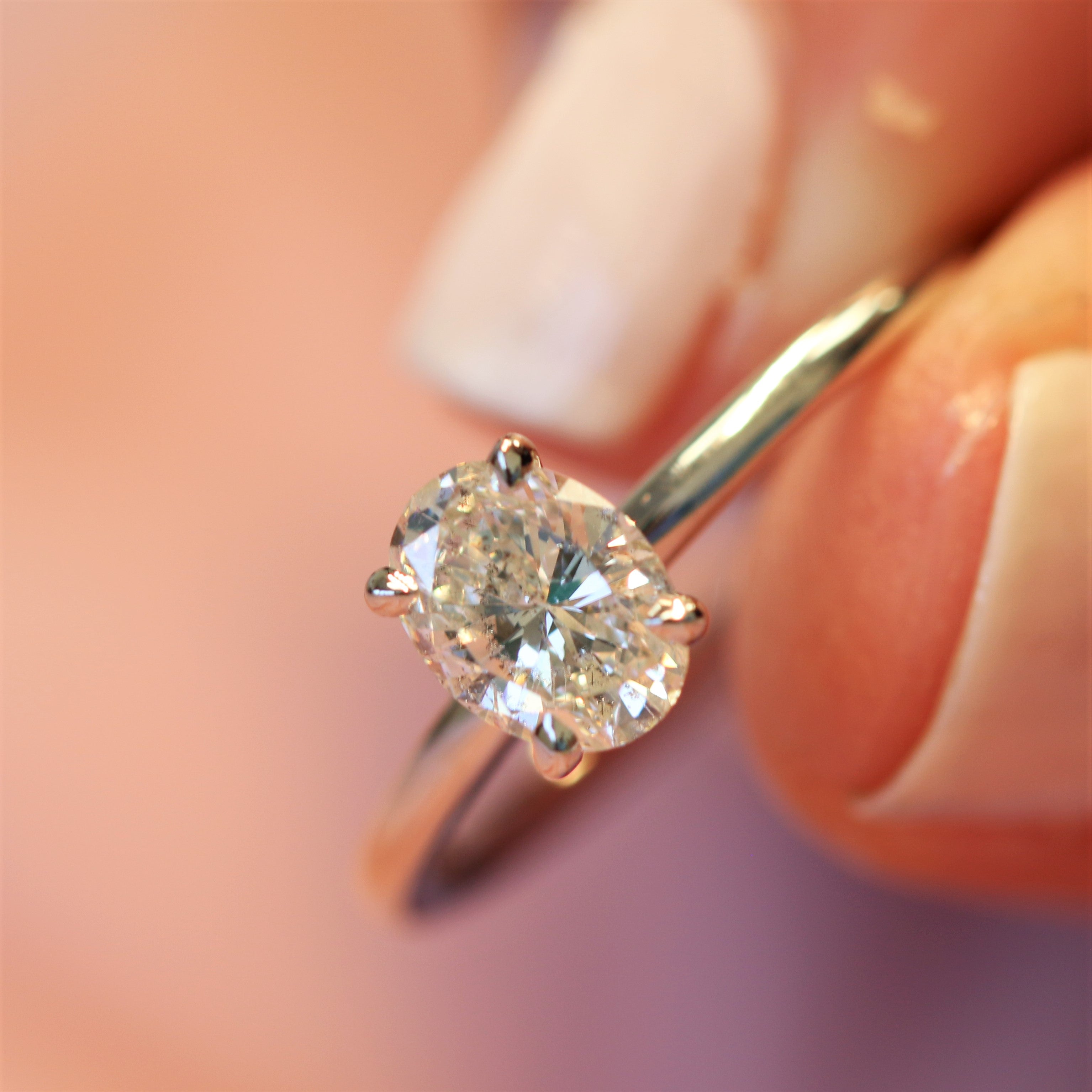 Rounded Band Natural Oval Cut Diamond Engagement Ring