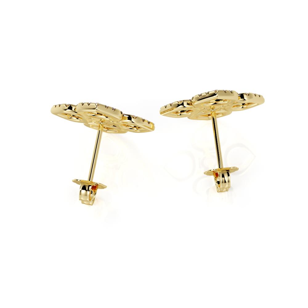 Floral Stud Earrings 1 Natural Diamonds in Yellow Gold
