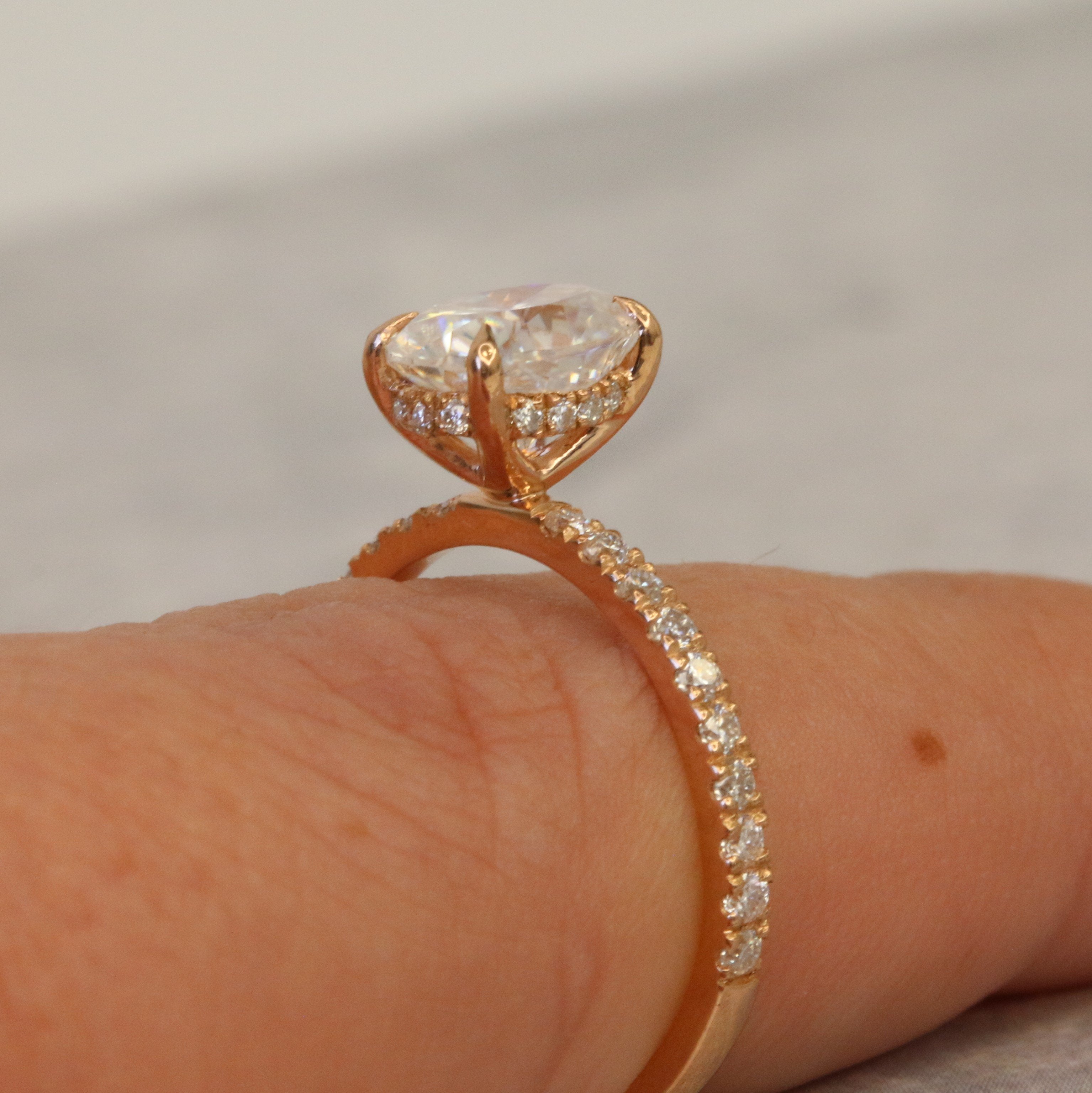 Hidden Halo Natural Oval  Diamond Engagement Ring