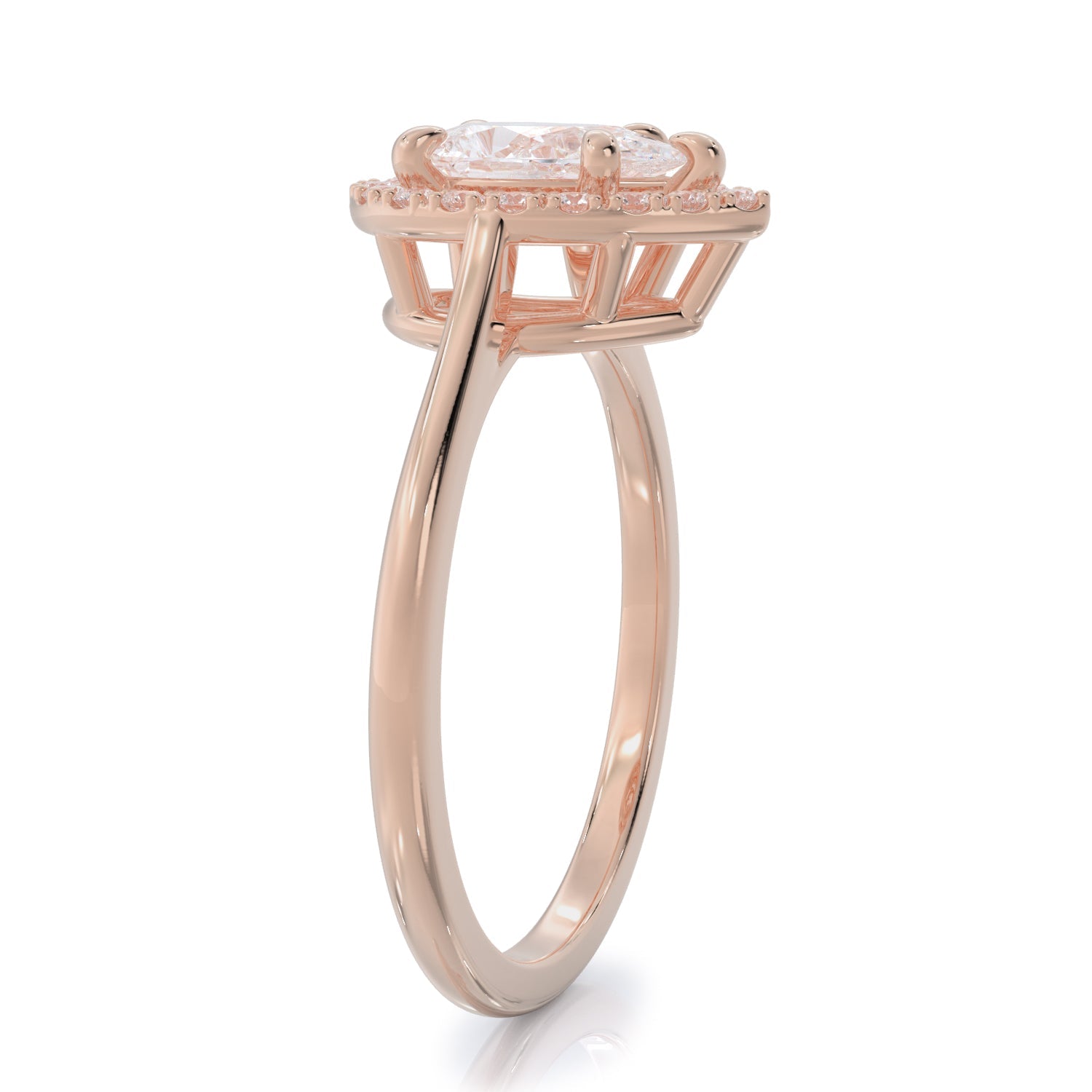 Rounded Band Natural Pear Cut Diamond Engagement Ring in Rose Gold