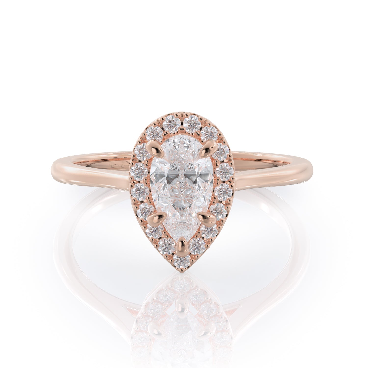 Rounded Band Natural Pear Cut Diamond Engagement Ring in Rose Gold