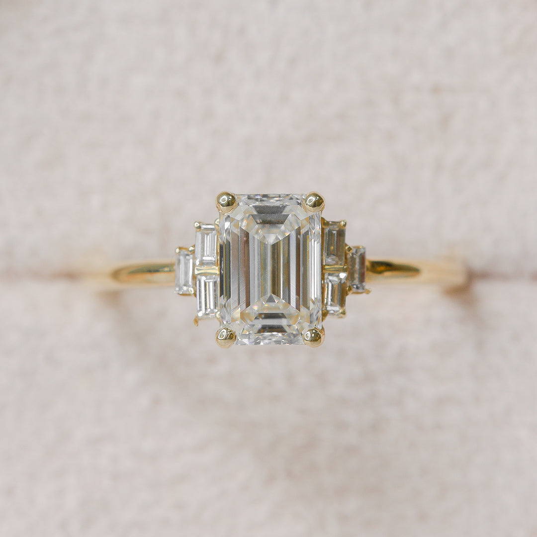 Bright Sky - 1 Carat Natural Emerald & Baguette Cut Diamond Engagement Ring
