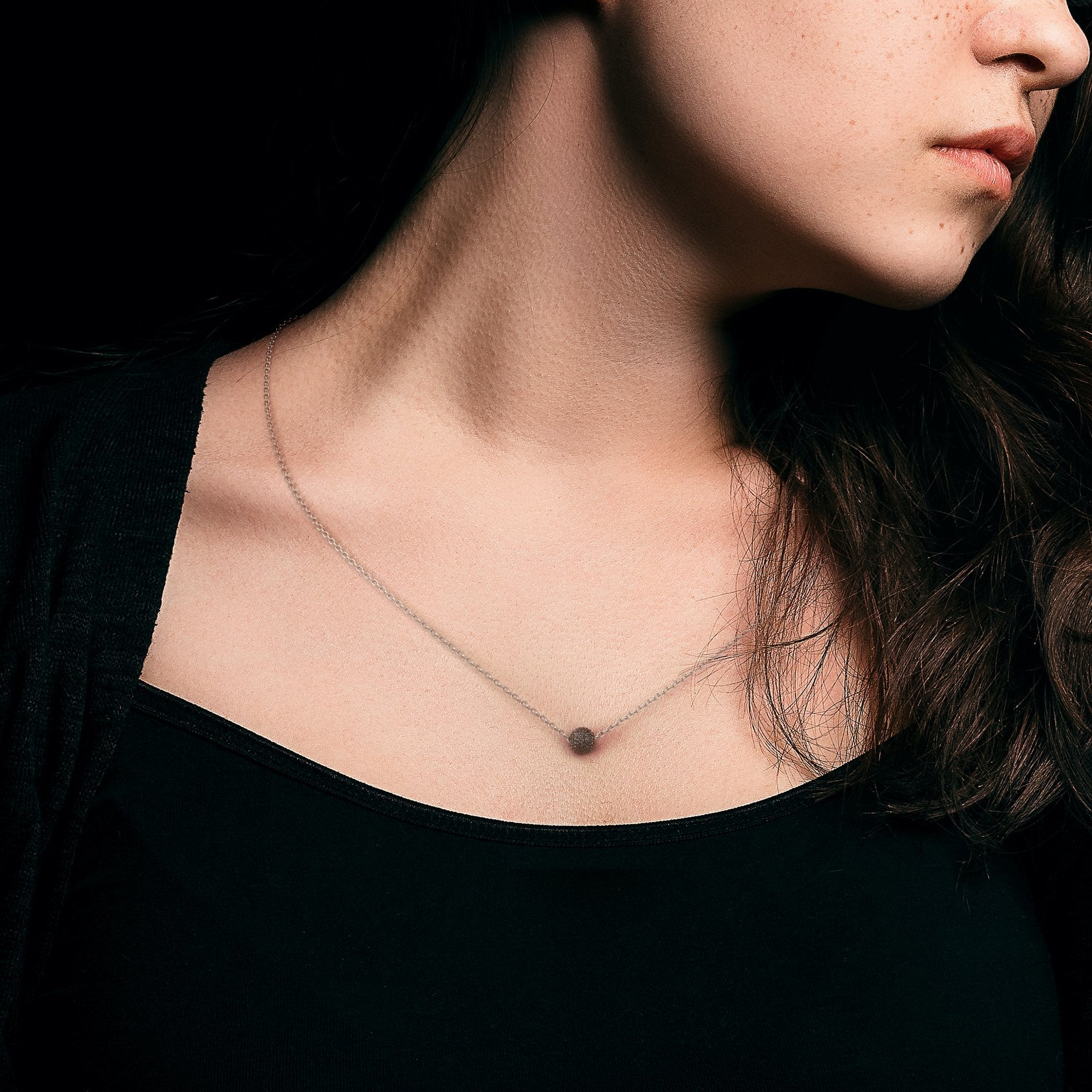 Natural Black Diamond Alternative Pendant with a White Necklace
