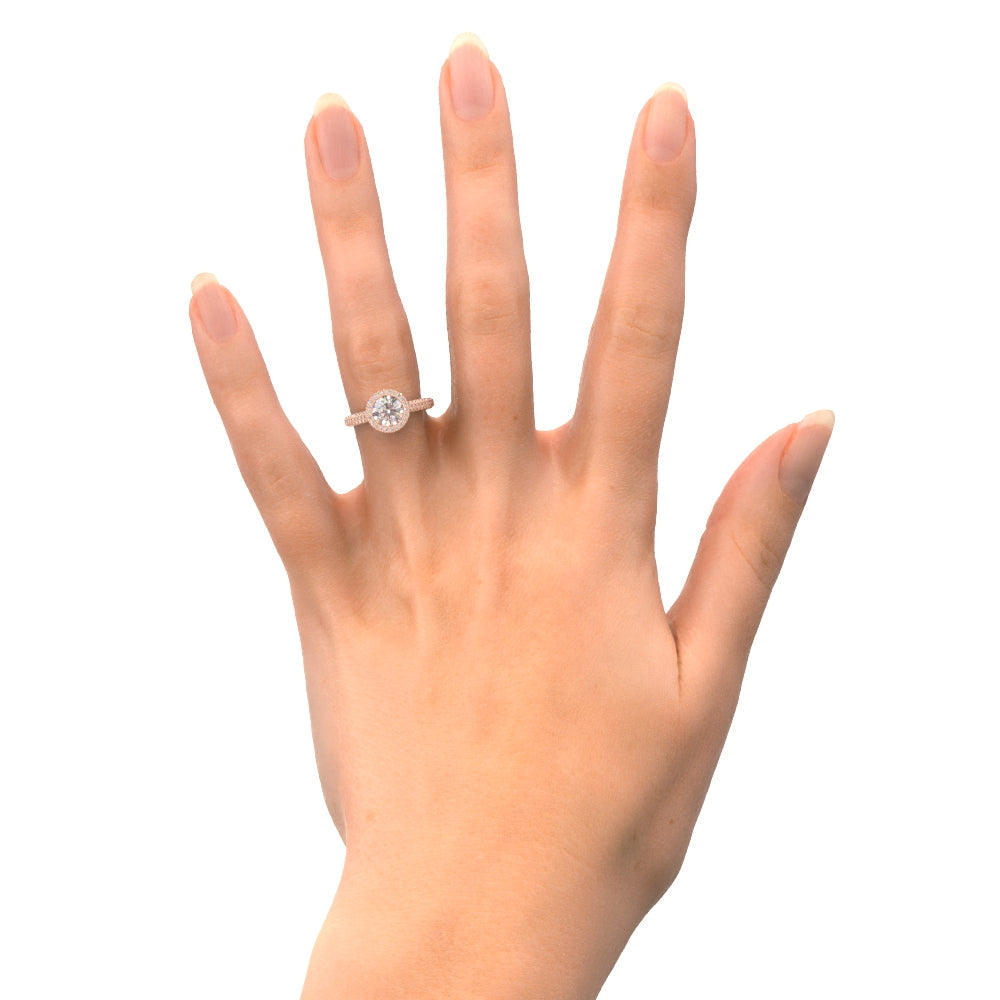 Three-row Natural Round Cut Diamond Engagement Ring