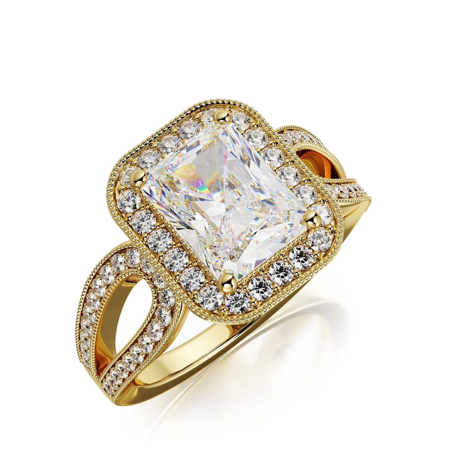 Split Shank Natural Radiant Cut Diamond Engagement Ring