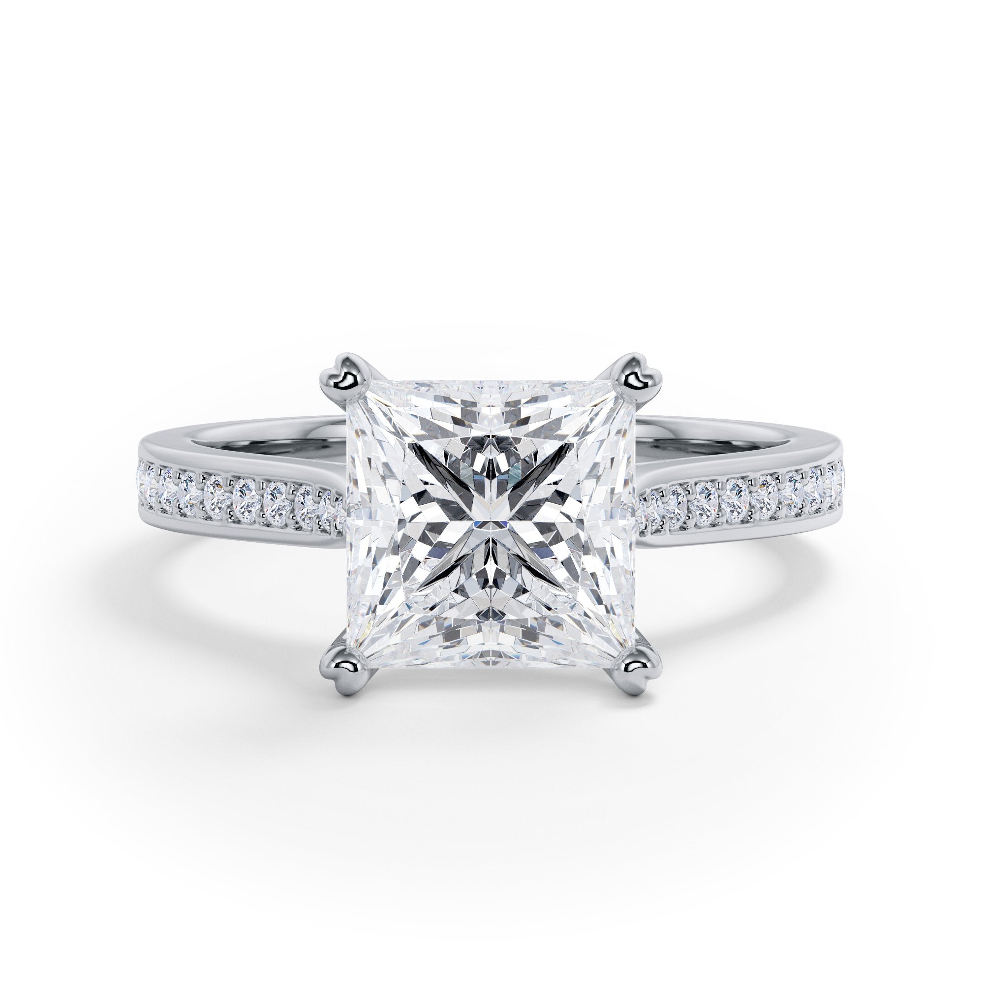 4 prongs Natural Princess  Diamond Engagement Ring