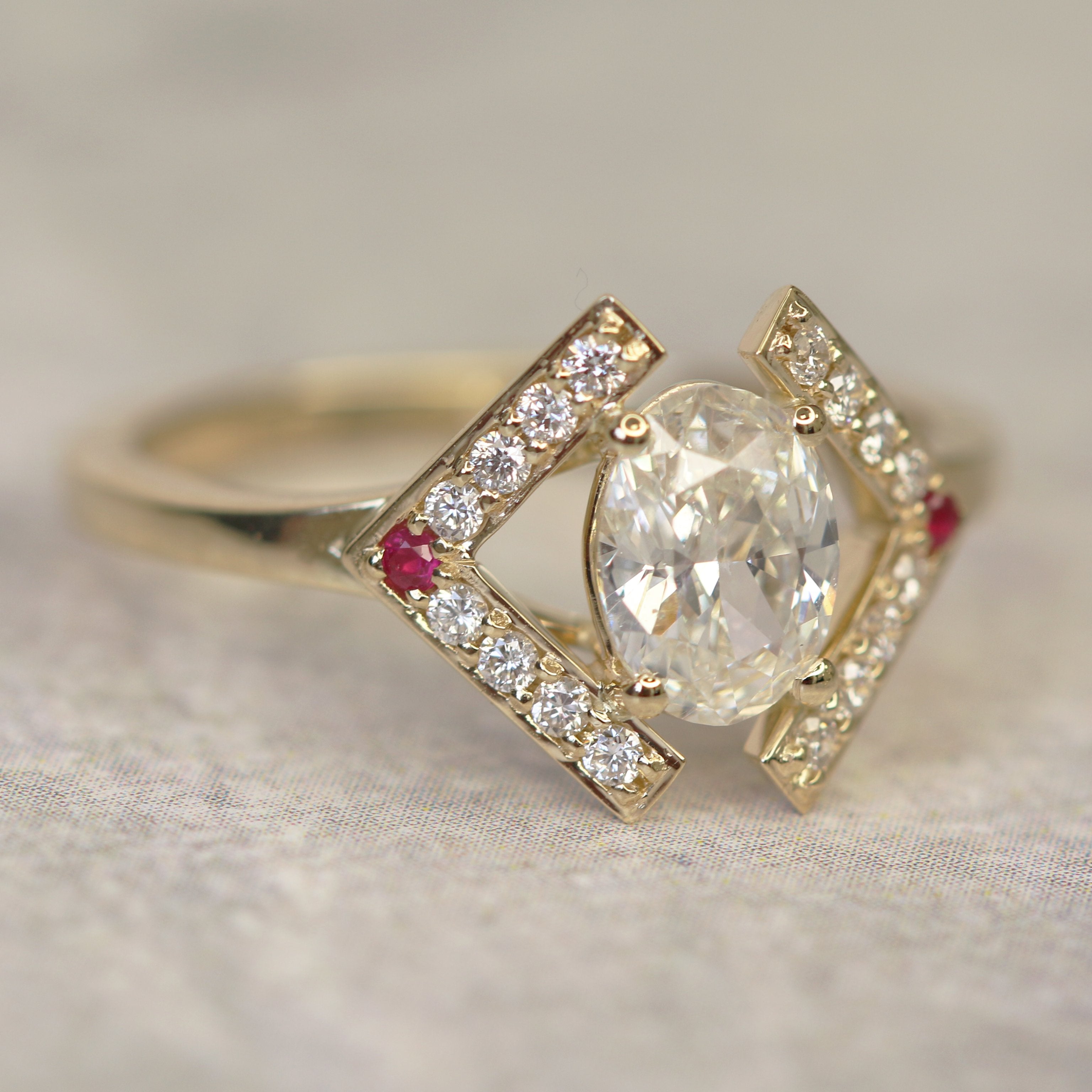 Multi Stone Natural Oval  Diamond Engagement Ring