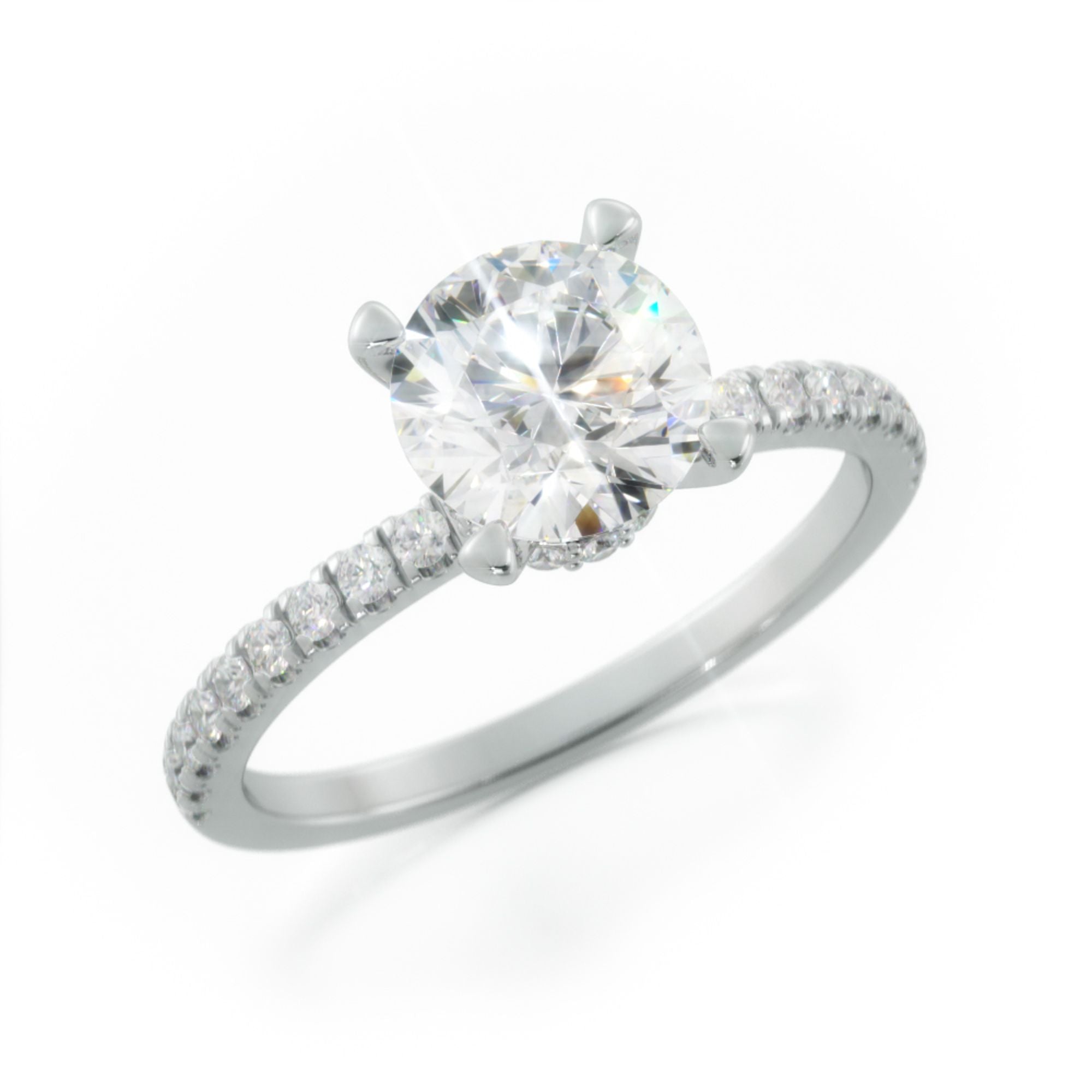 Hidden Halo Natural Round  Diamond Engagement Ring