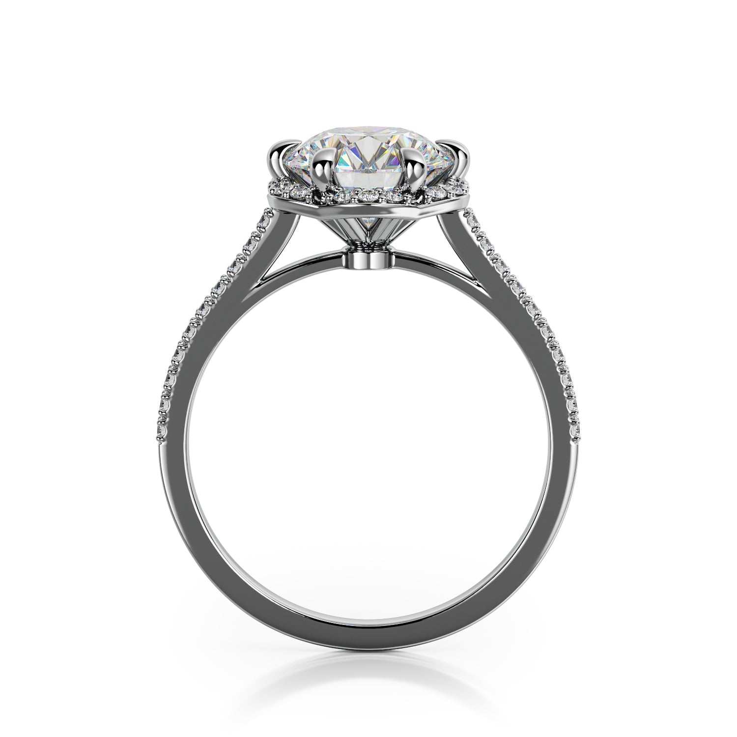 Decorative Halo Natural Round Cut Diamond Engagement Ring