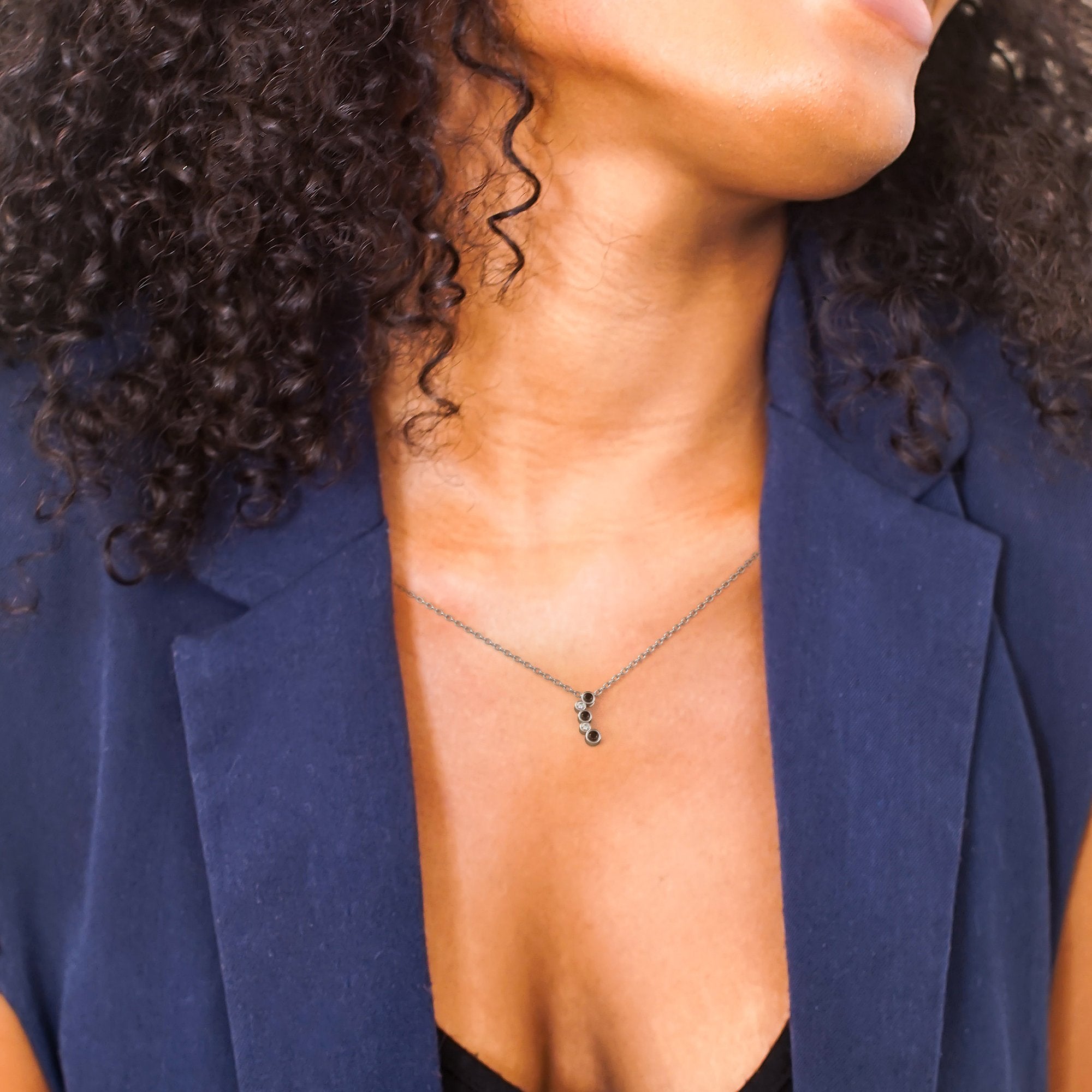 Natural Black & White Diamond Alternative Pendant with a White Necklace