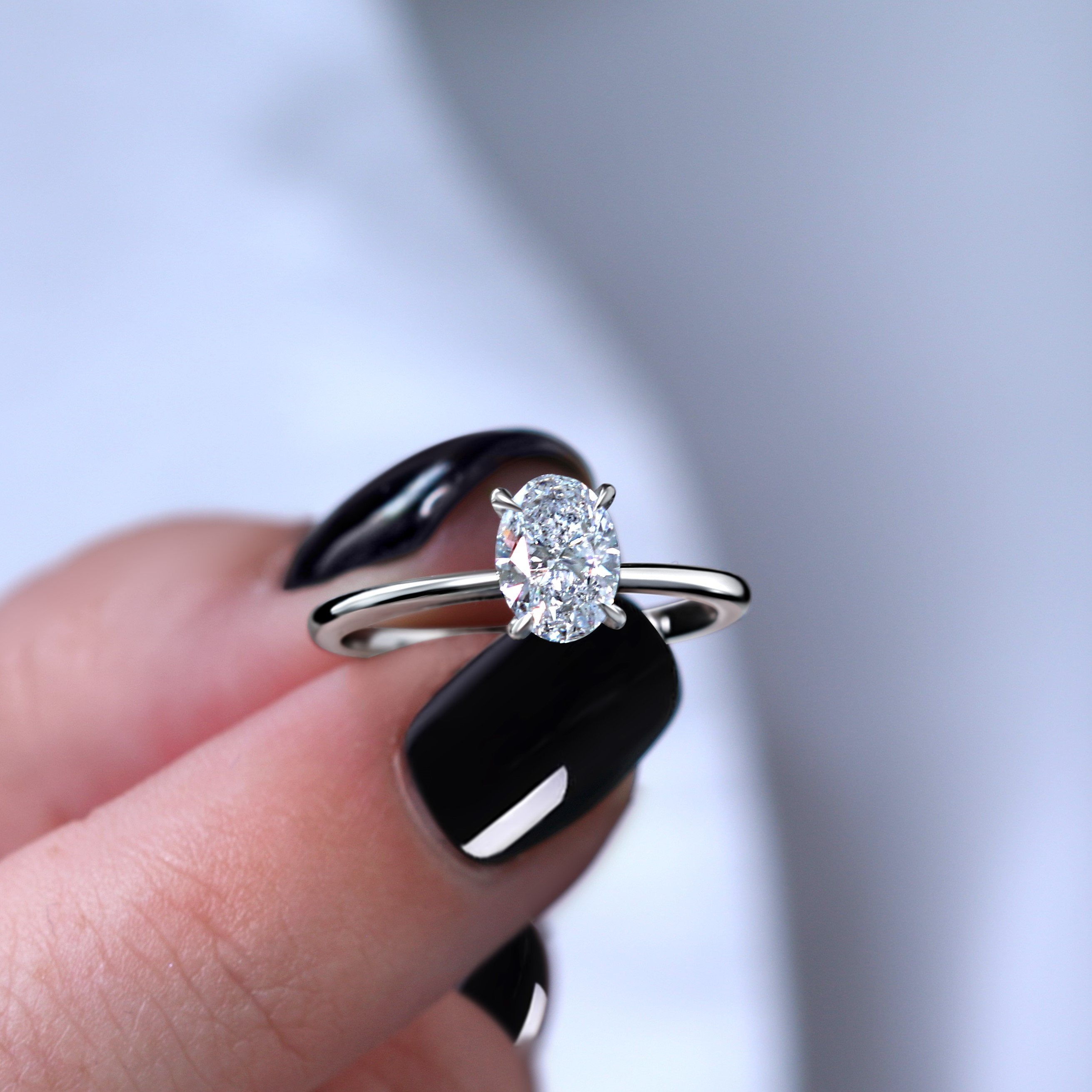 Claw Prongs 1.5 -Carat Natural Oval  Diamond Engagement Ring