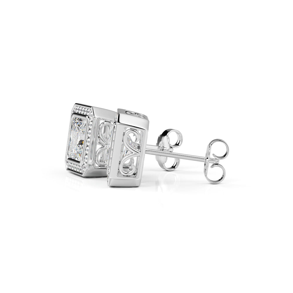 Vintage Solitaire Earrings 2 Natural Diamonds in White Gold